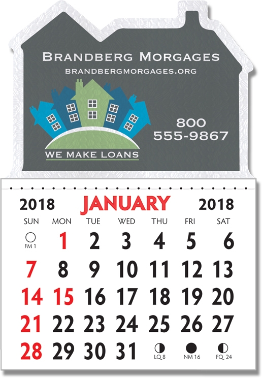 Designer Shaped Kwik-Stik 6 Mill Smooth Vinyl Calendar w/ House Top 1