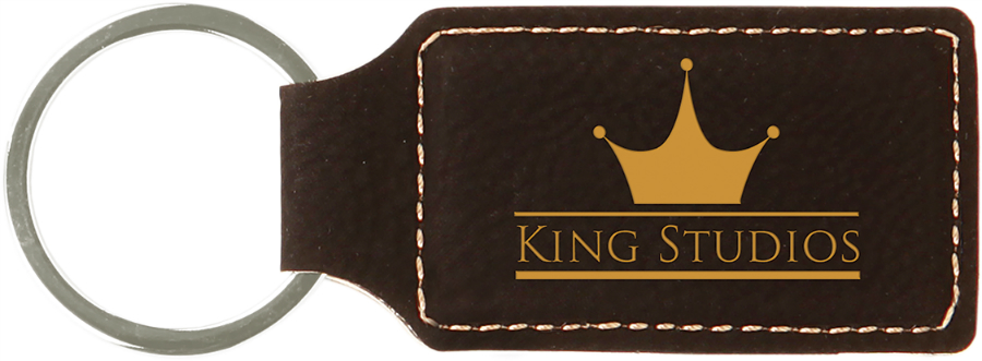 2 3/4" x 1 1/4" Black/Gold Leatherette Rectangle Keychain 1