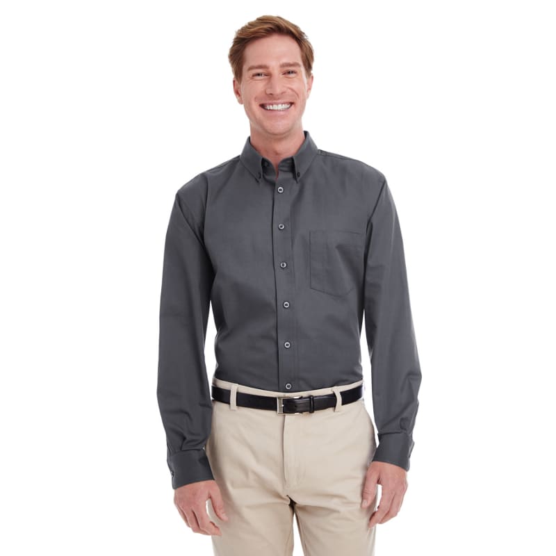 Harriton Men's Foundation 100% Cotton Long-Sleeve Twill Shirt With Teflon™ 3