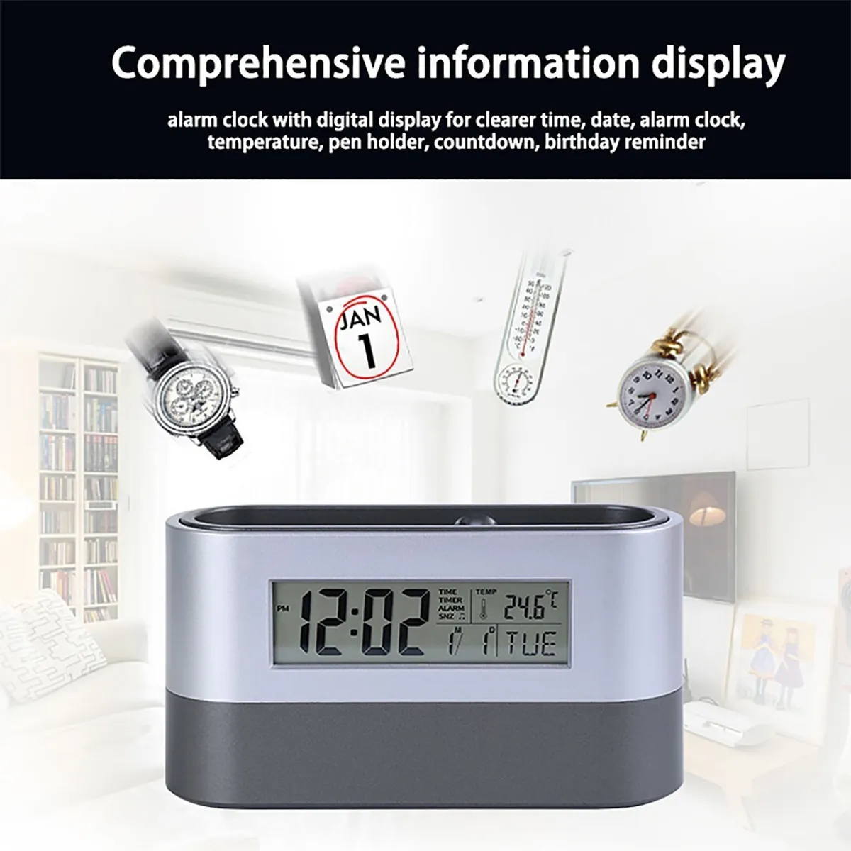 Multifunctional Pen Holder With Alarm Clock And Calendar 10