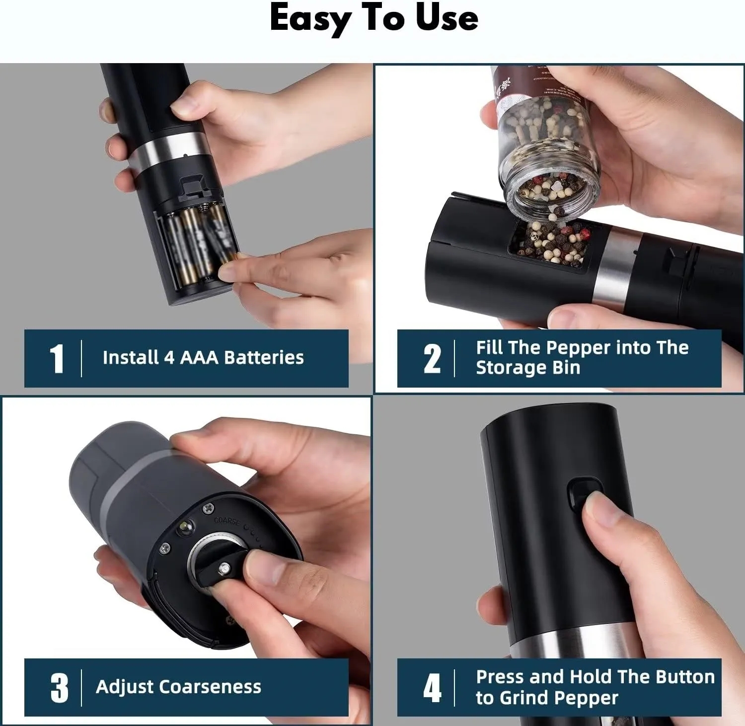 One Hand Automatic Electric ABS Plastic Pepper Mill 5
