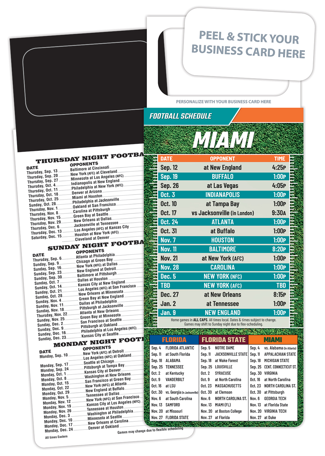 Pro Football Schedule Magnet - Peel and Stick Business Card (3.5x9) 1