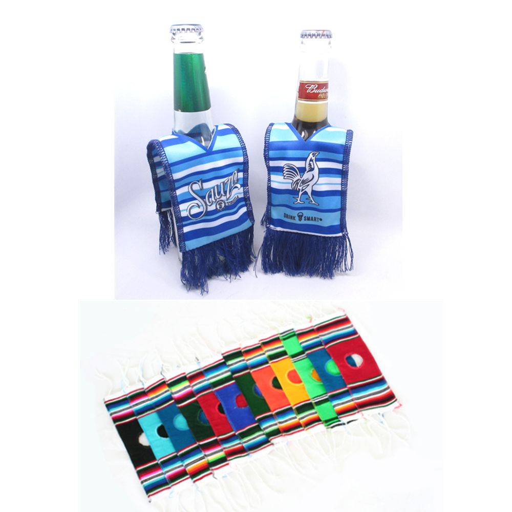 Beer Bottle Serape Ponchos, custom koozie with logo imprint 3