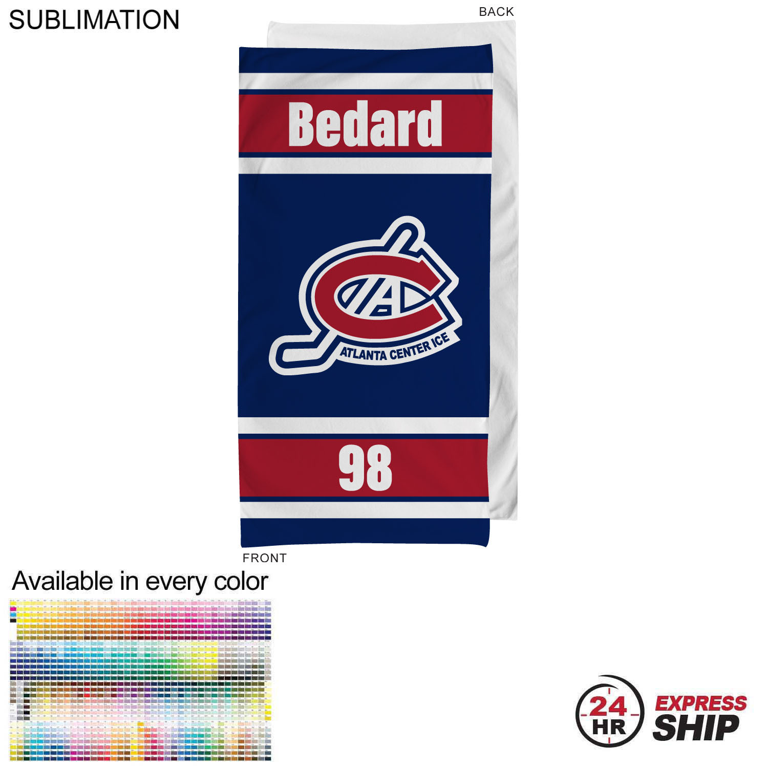 24Hr Express- Team Towel in HEAVIEST Plush and Soft Velour Terry Cotton Blend, 30x60, Sublimated 10