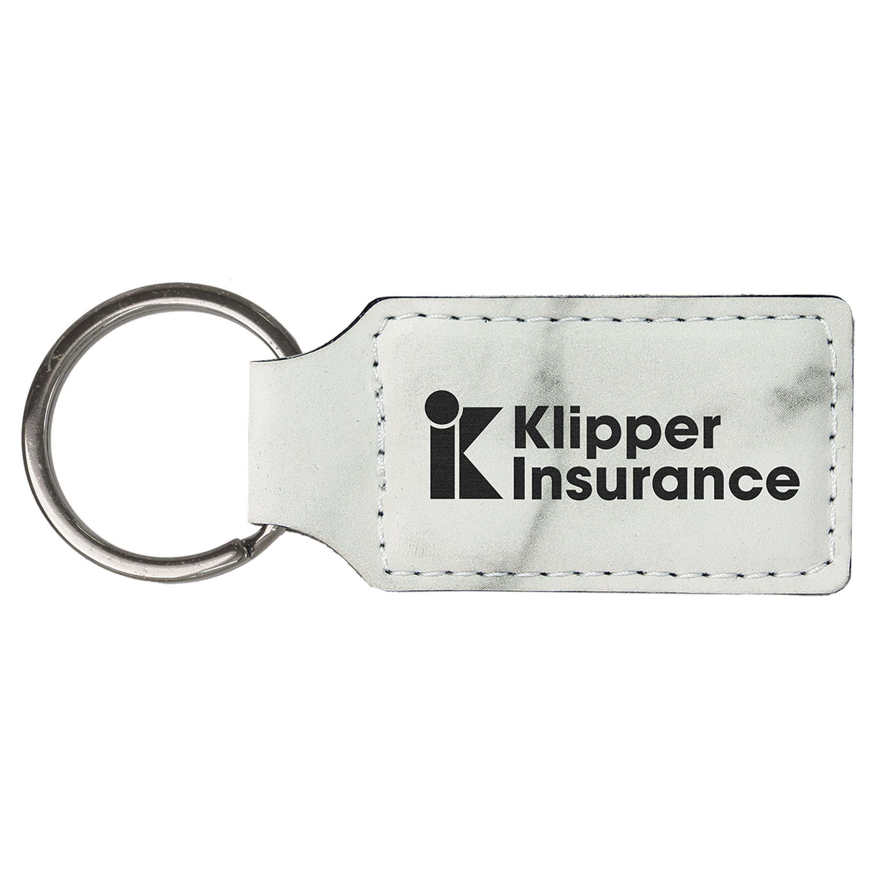 2 3/4" x 1 1/4" White Marble Leatherette Rectangle Keychain 1