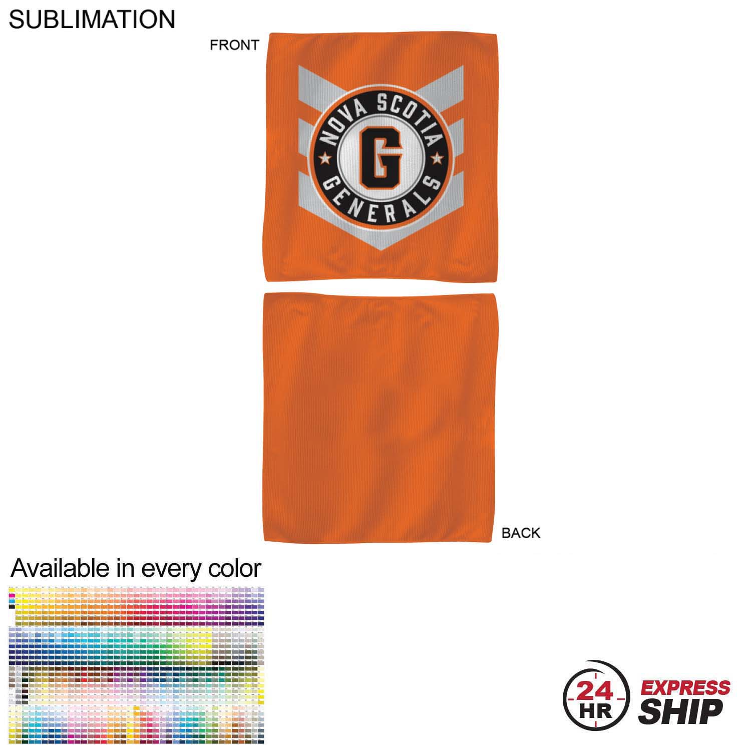 24Hr Express Ship - Colored Microfiber Dri-Lite Terry Skate, Cooling, Rally Towel, 10x10, Sublimated 8
