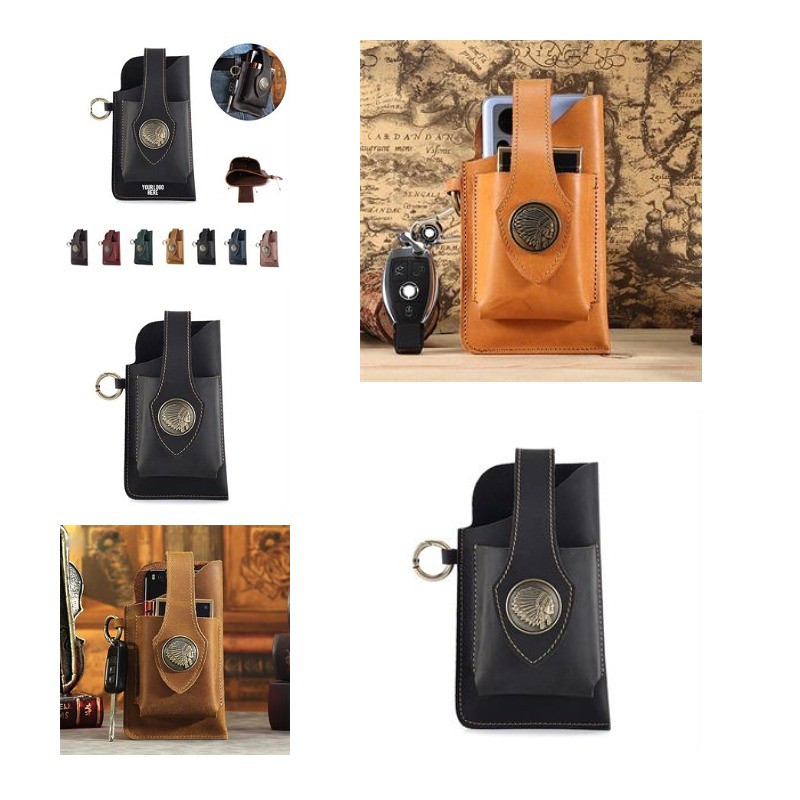 Multifunctional Leather Mobile Phone Belt Bag For Men