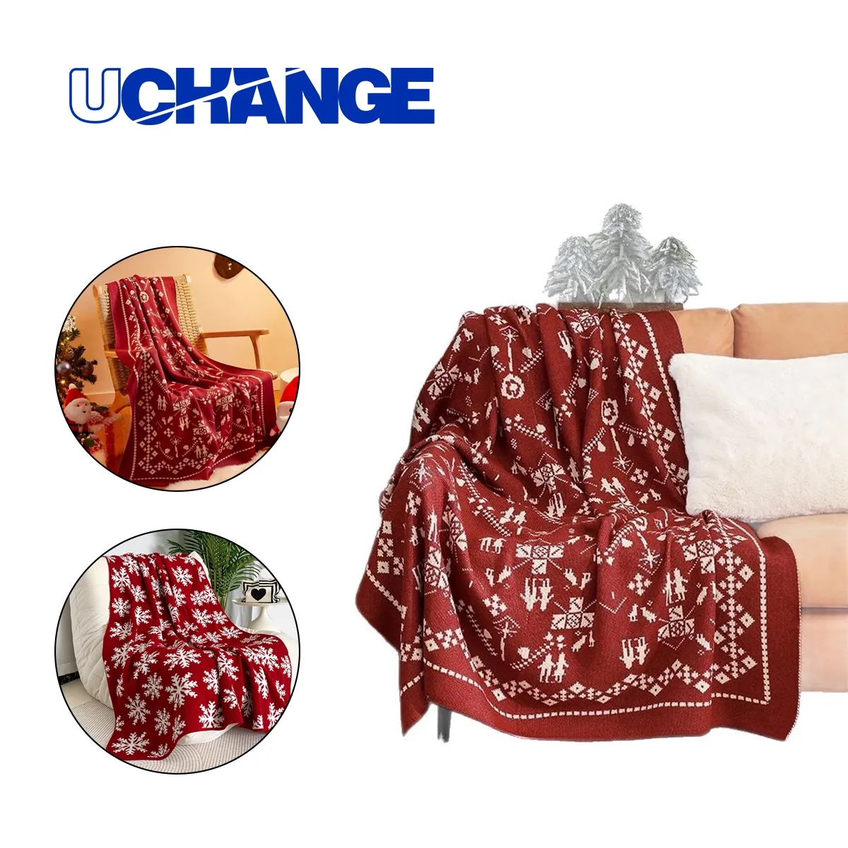 Red Knit Holiday Throw Blanket For Office And Home 2
