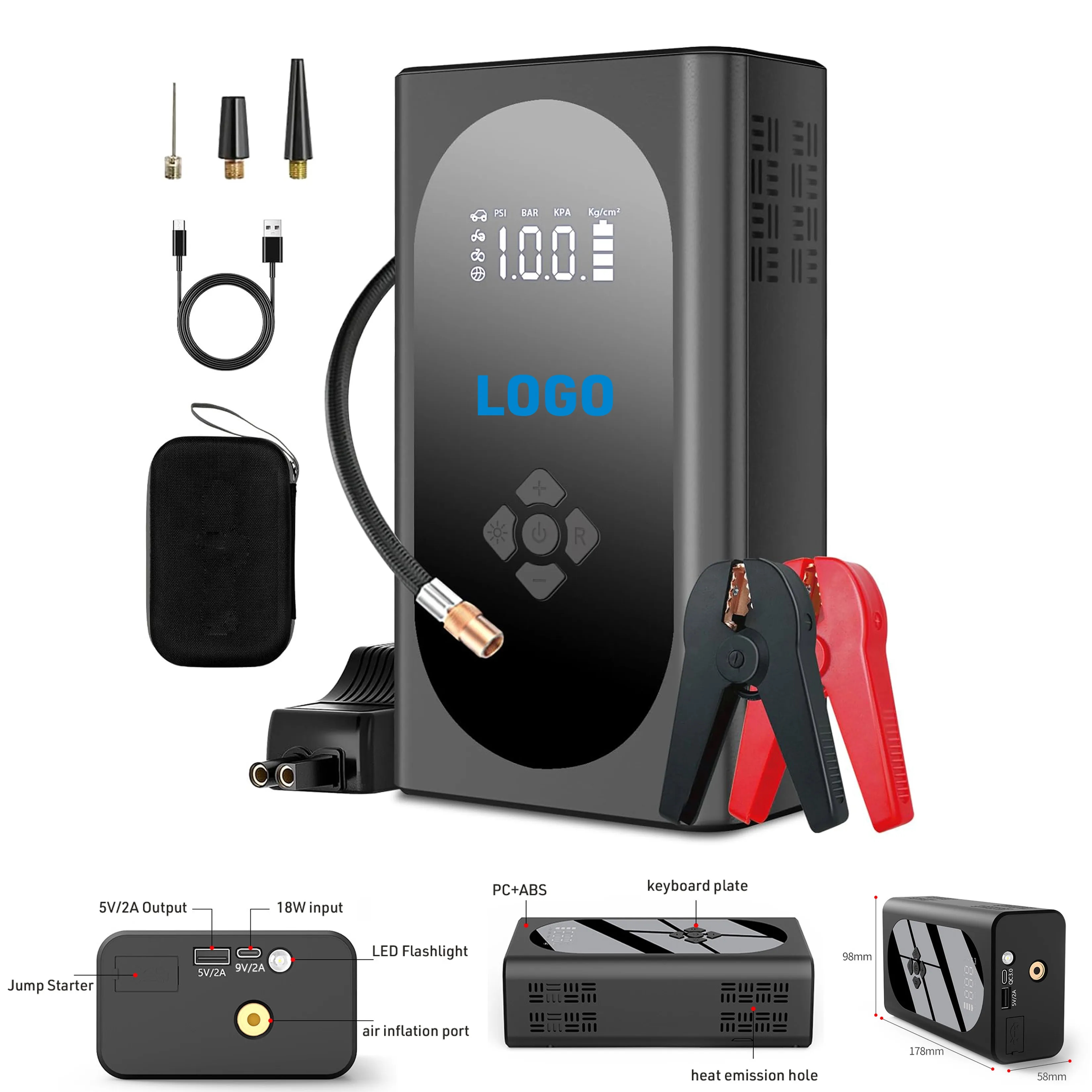 Car Emergency Jump Starter With LED Digital Tire Inflator 2