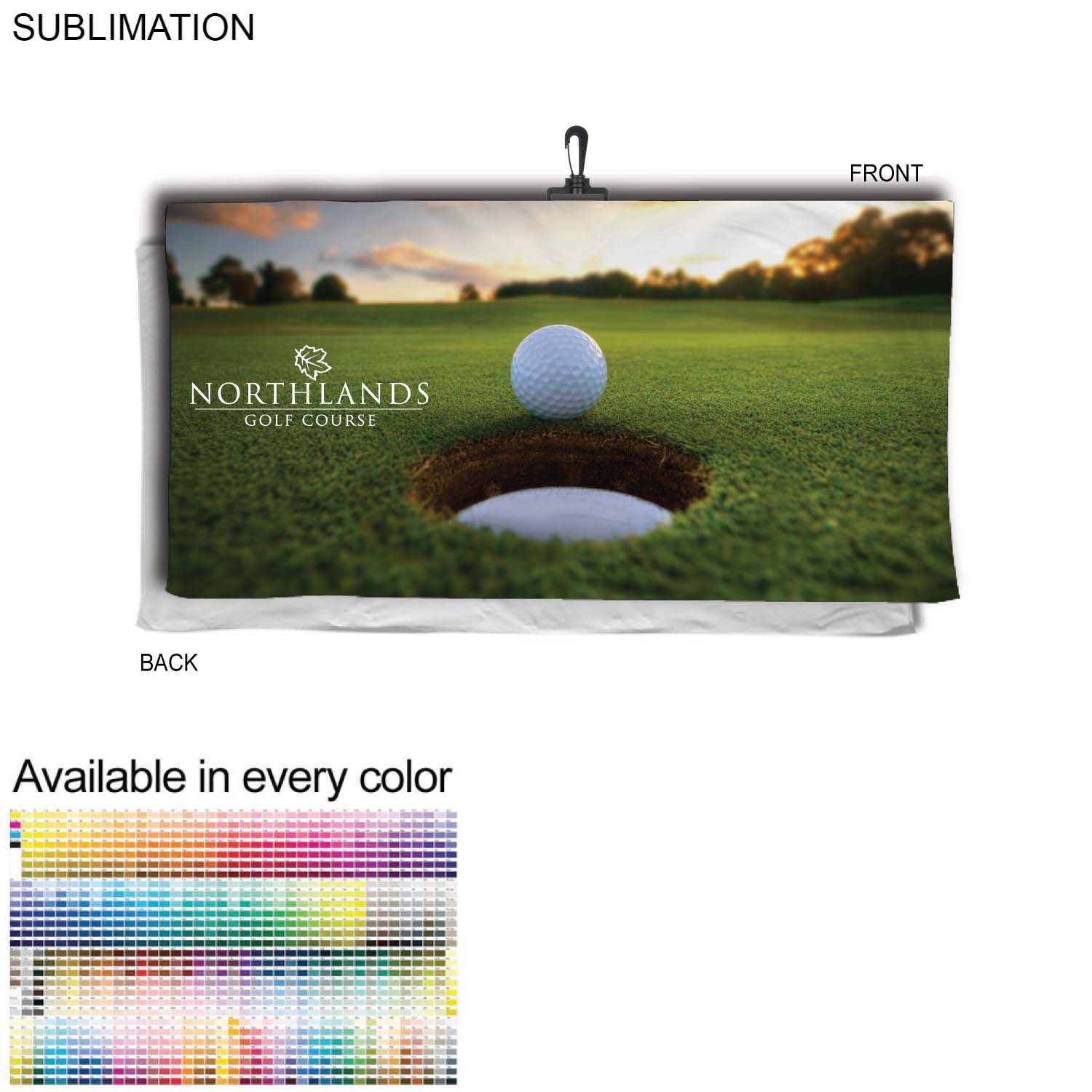 Oversized Golf Towel in Microfiber Dri-Lite Terry, 30x60, with Black Swivel Hook, Sublimated 1 side 10