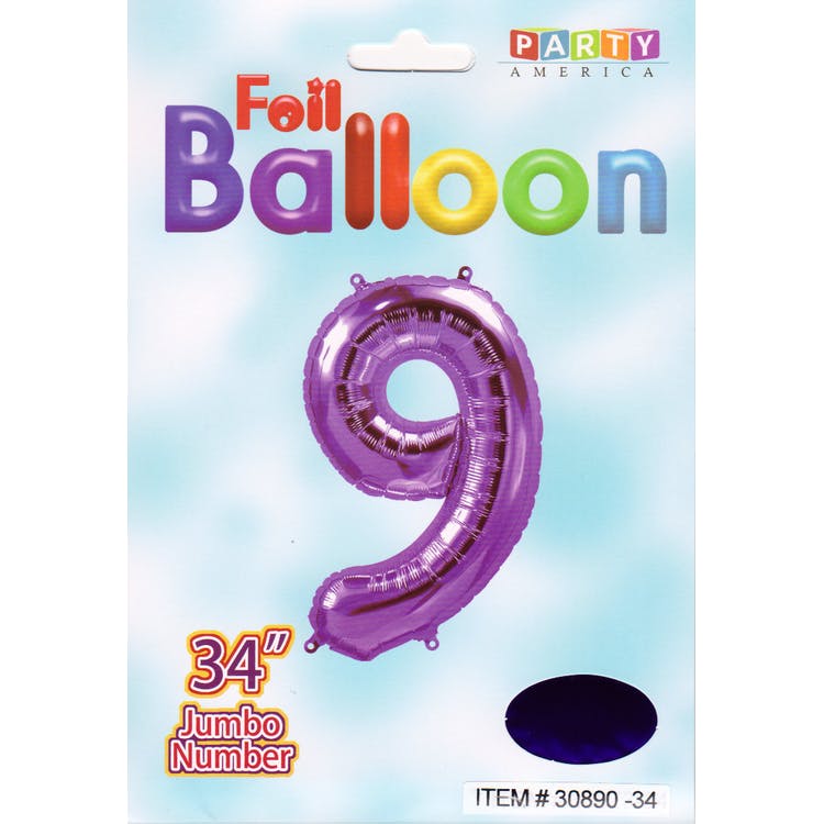 Mylar Number 9 Balloons - Purple 34" 2