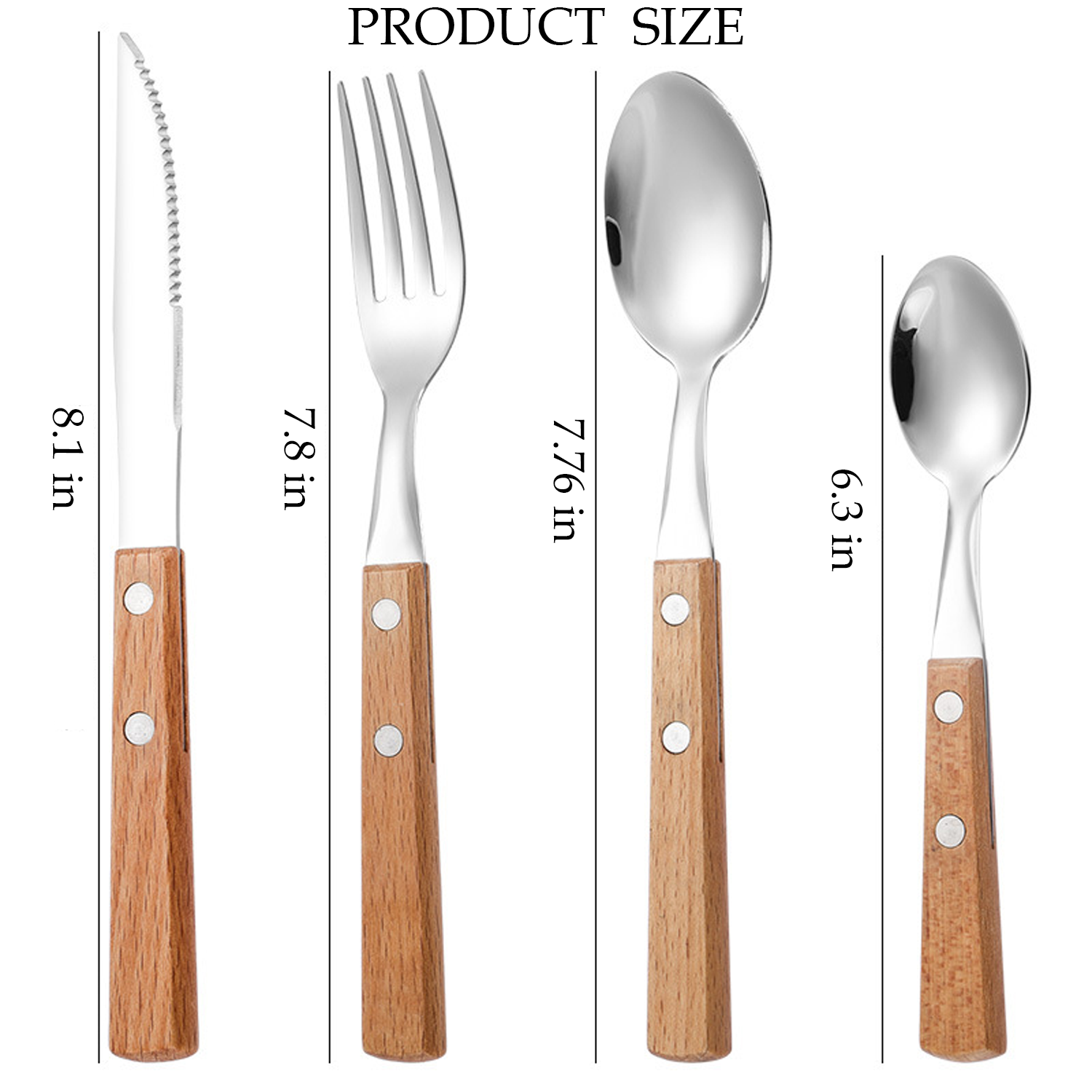 4pcs Stainless Steel Cutlery w/ Wooden Handle Flatware Set 2