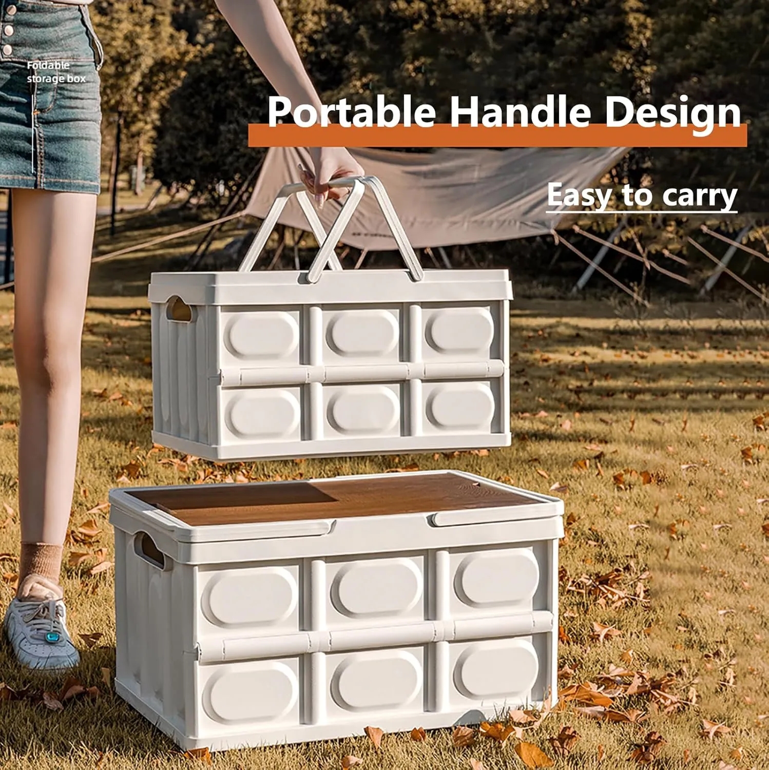 Collapsible Storage Bin With Wood Lids 7