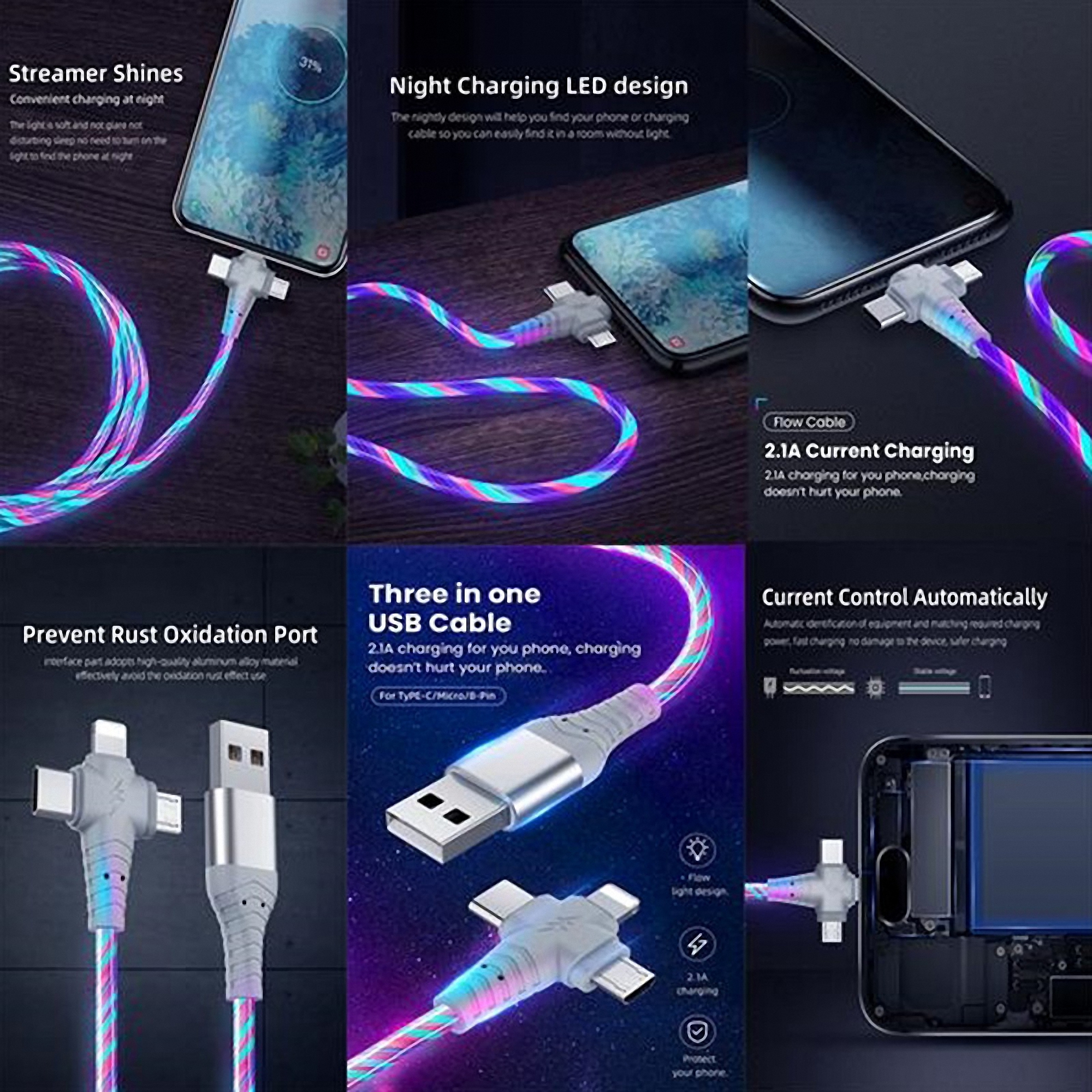 3" 1 Glowing USB Charging Cable 3
