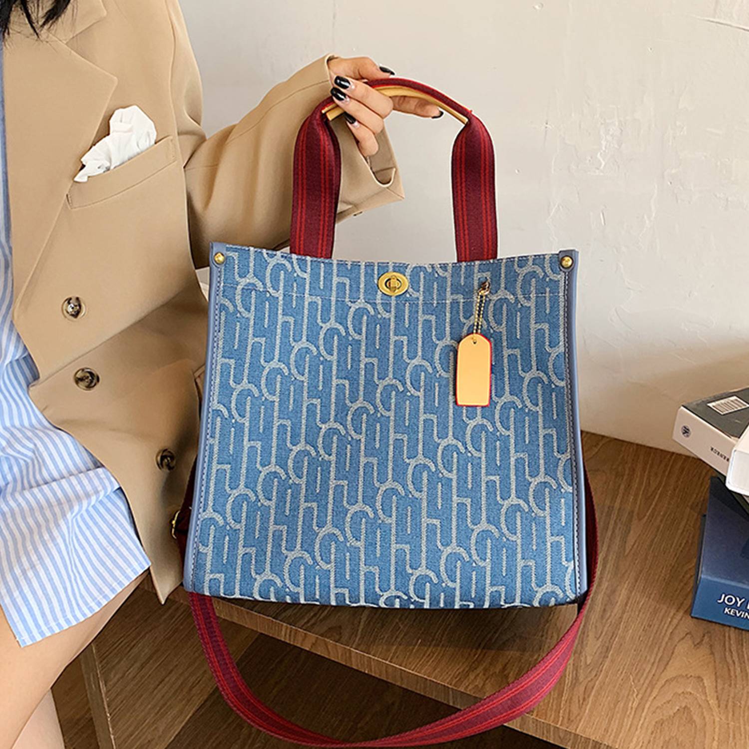 Blue Canvas Crossbody Bag Printed Customized Tote 2