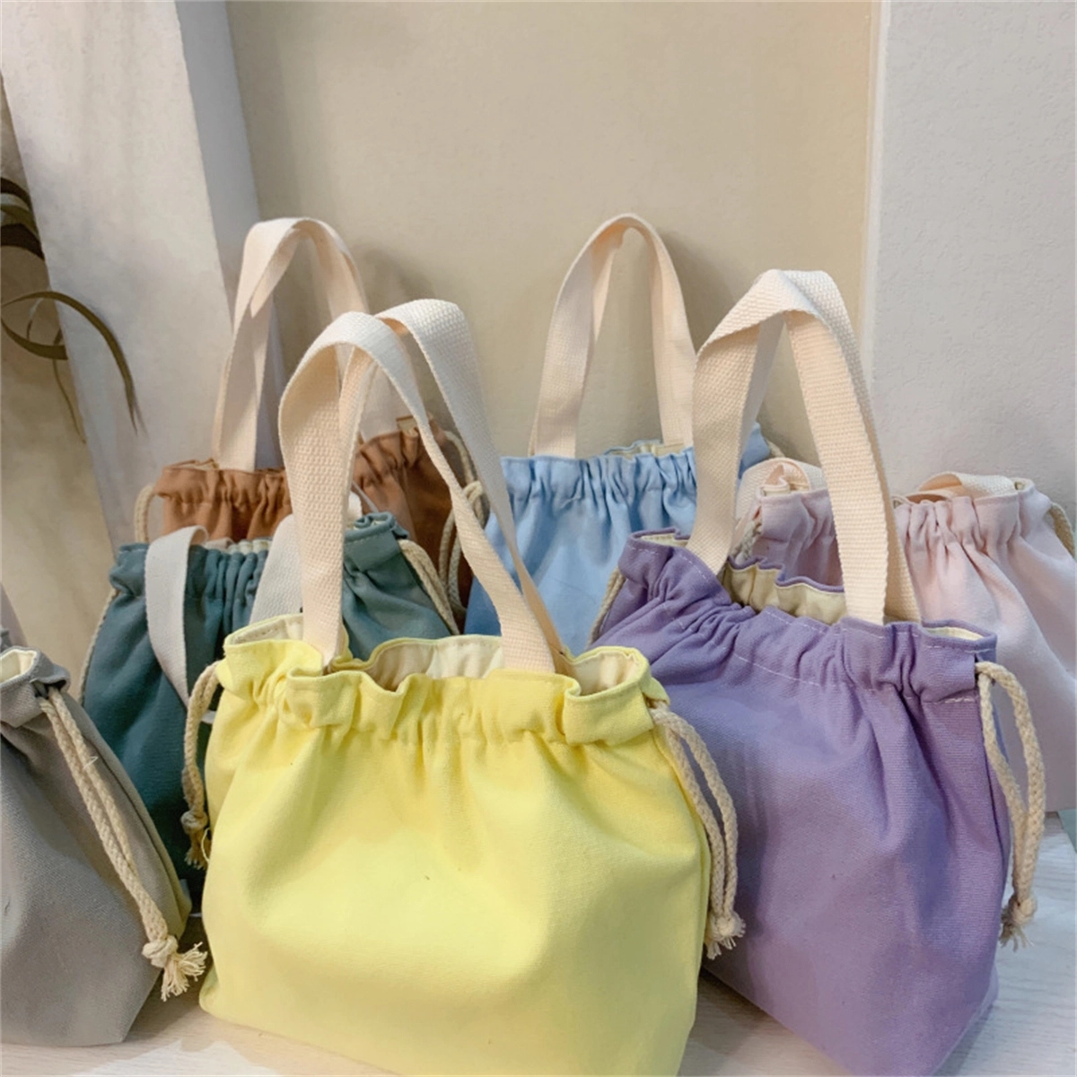 Lunch Bag Canvas Drawstring Picnic Tote Pouch 2