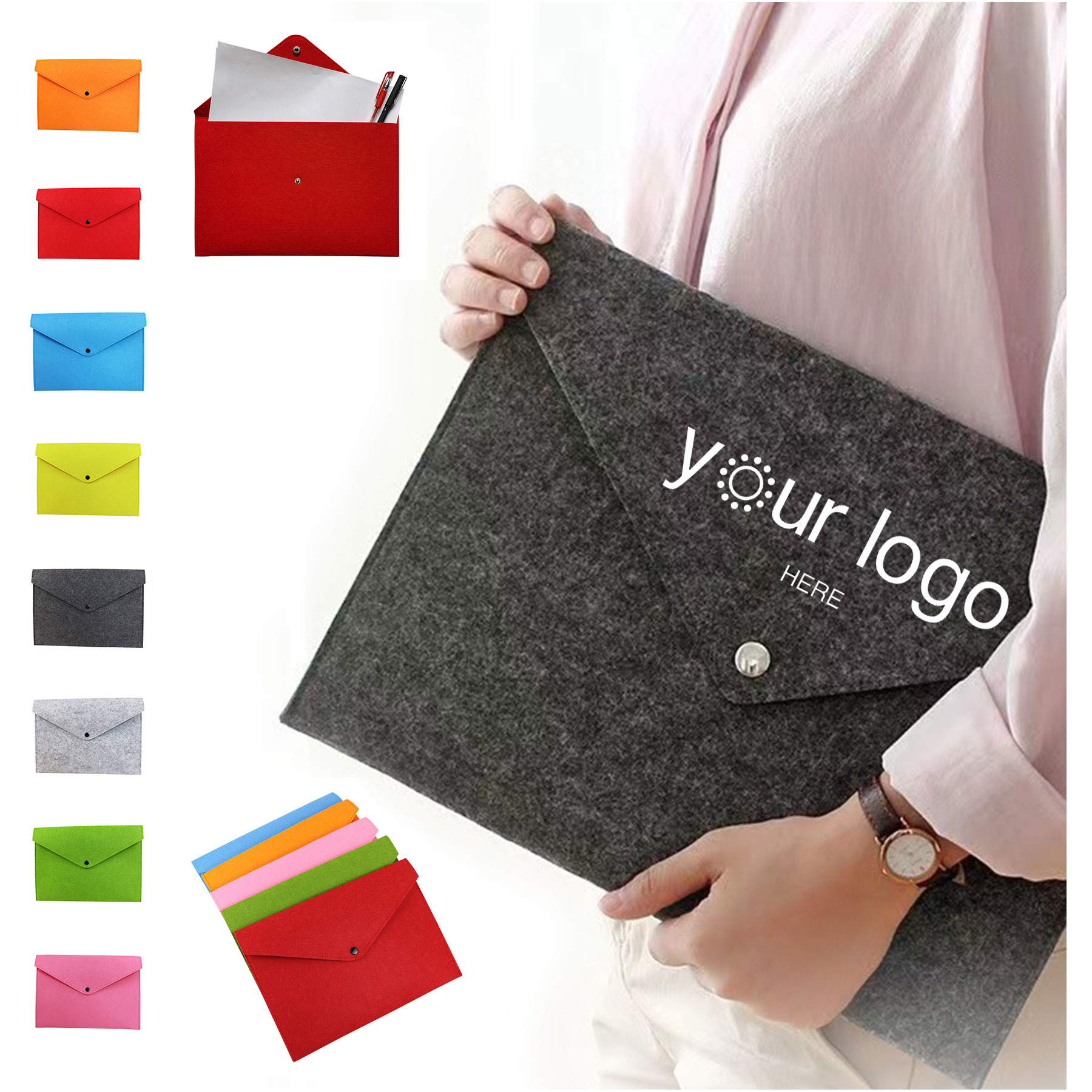 A4 Felt Document File Bag With Snap Button 2