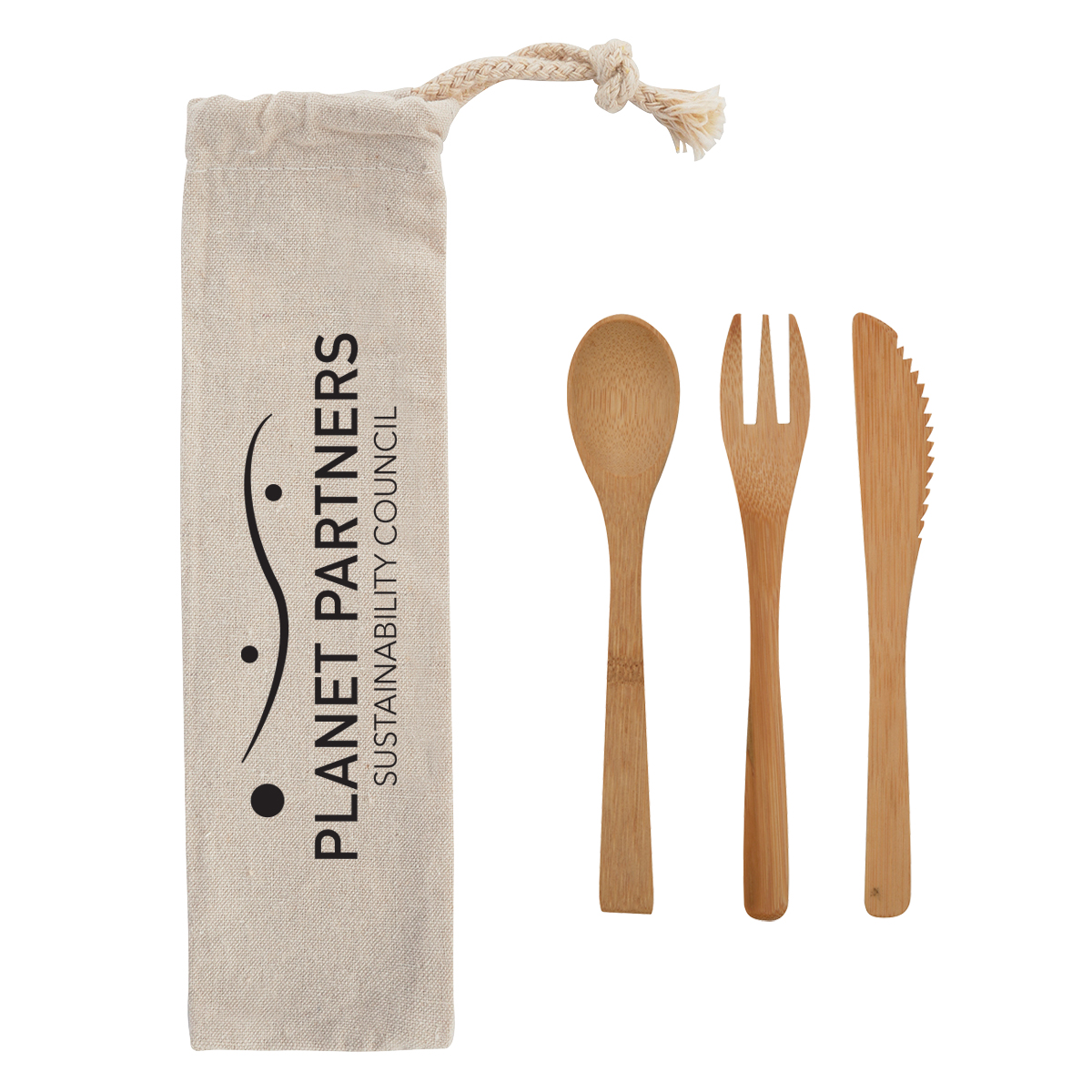 3 Piece Bamboo Utensil Set In Travel Pouch 3