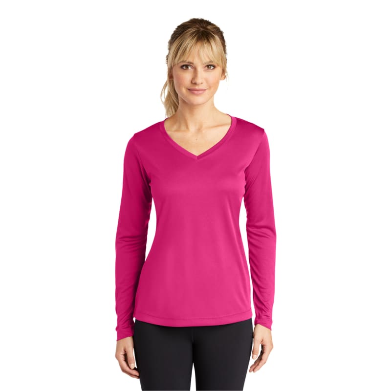 Sport-Tek Women's Long Sleeve PosiCharge Competitor V-Neck Tee. 74