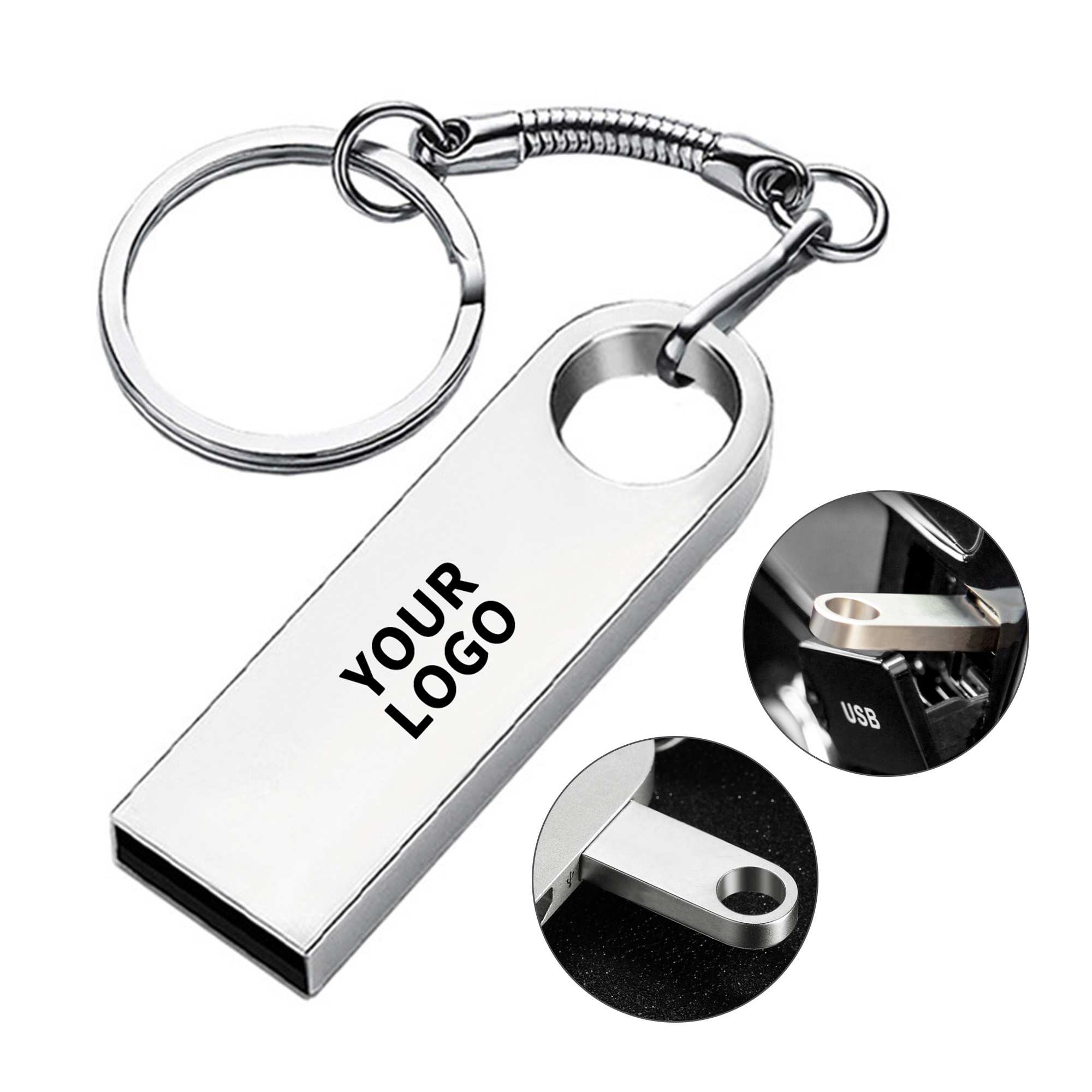 Two Gigabyte Metal Memory Stick With Key Ring And Gift Box 3.7 x 2.6" 2