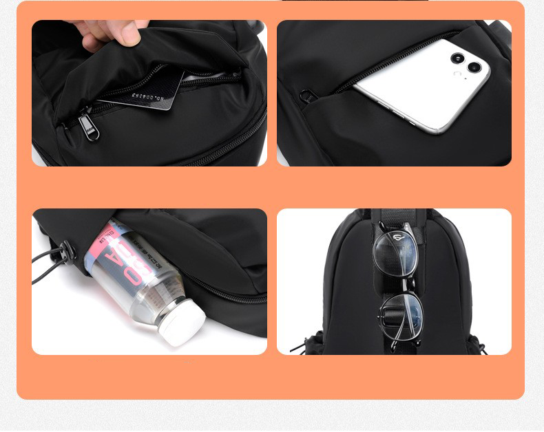 Nylon Small Black Sling Crossbody Bag With USB Charging Port 13