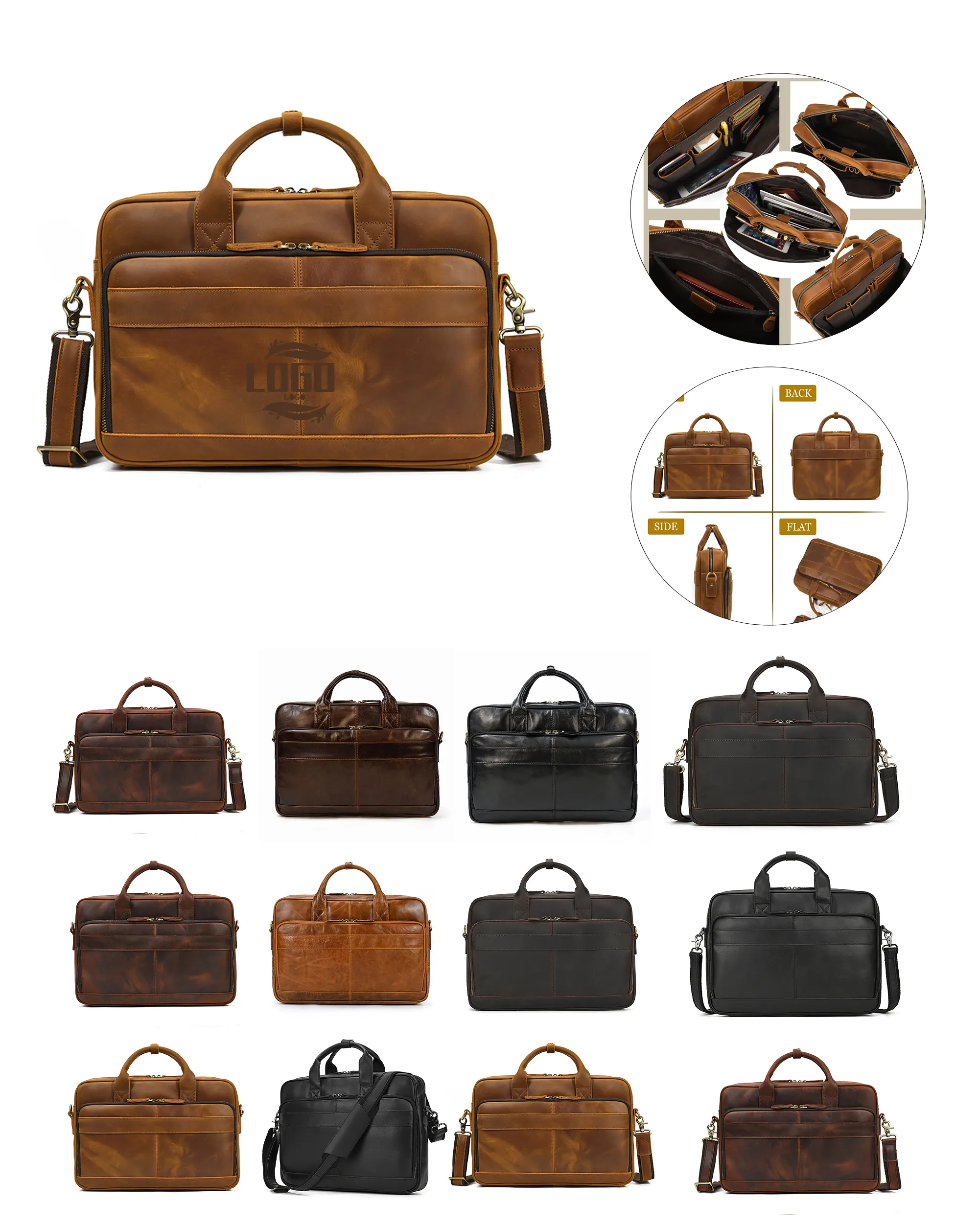 17" x 12" x 3" Cowhide Leather Briefcase 6