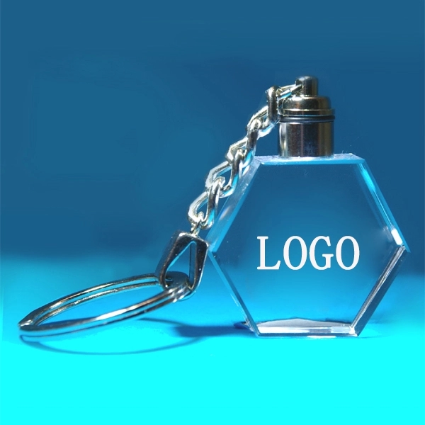 LED Light Hexagon Shaped Crystal Key Chain 2