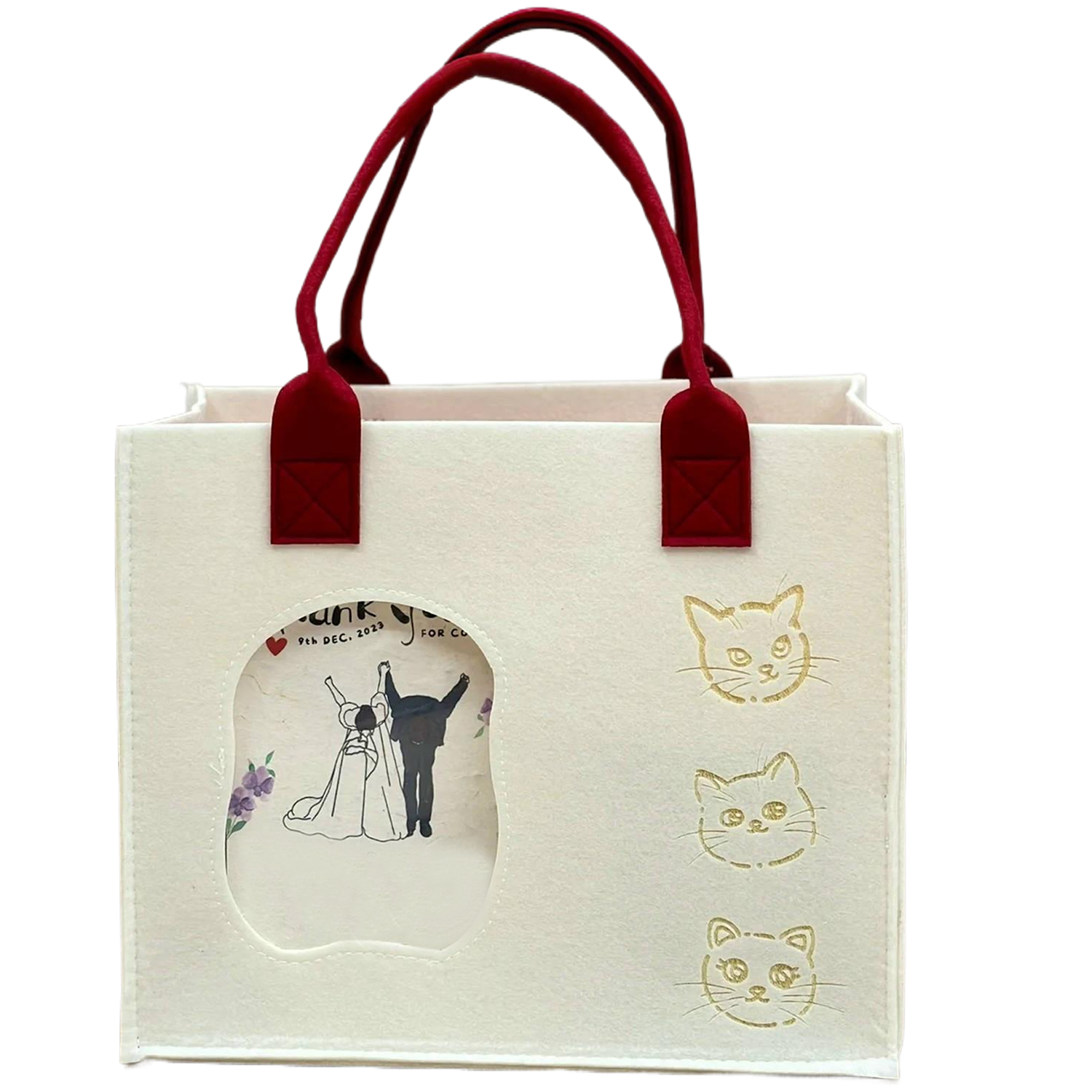 Reusable Felt Tote Bag w/ Transparent Window for Shopping 2