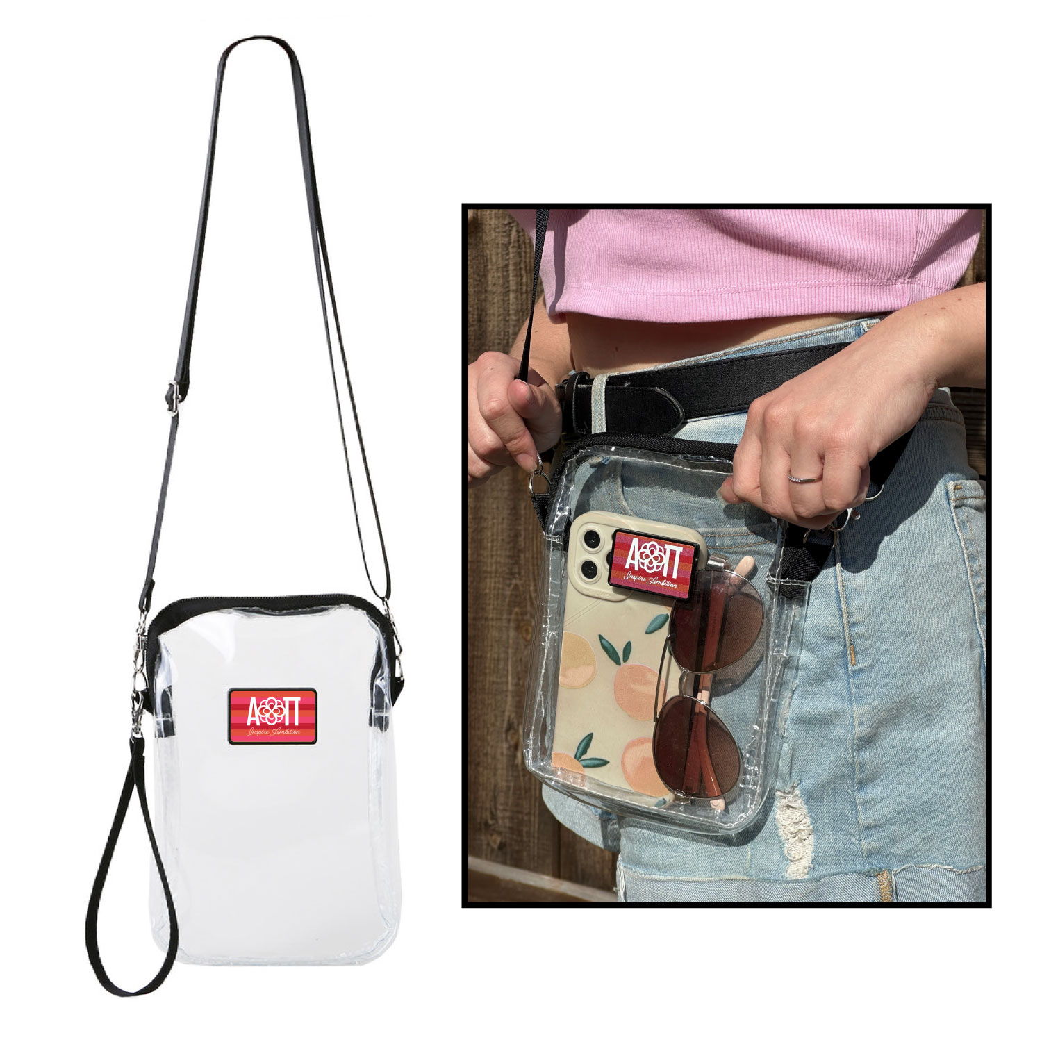 Clear Stadium Approved Mini Crossbody Bag /Clutch w/ Zipper and Adjustable Shoulder Strap - Full Col 1