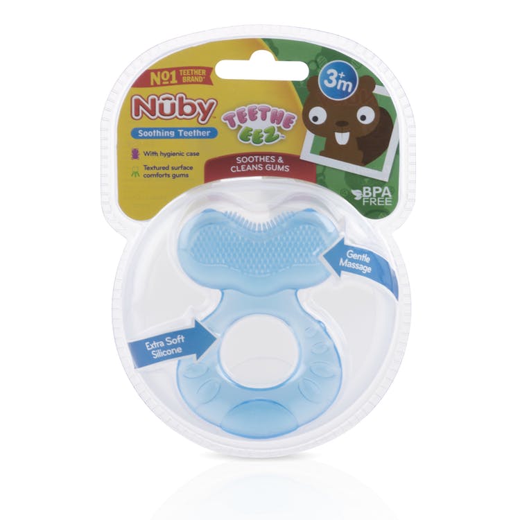 Nuby Silicone Teethe-eez Teethers - 3M+ Blue Hygienic Case
