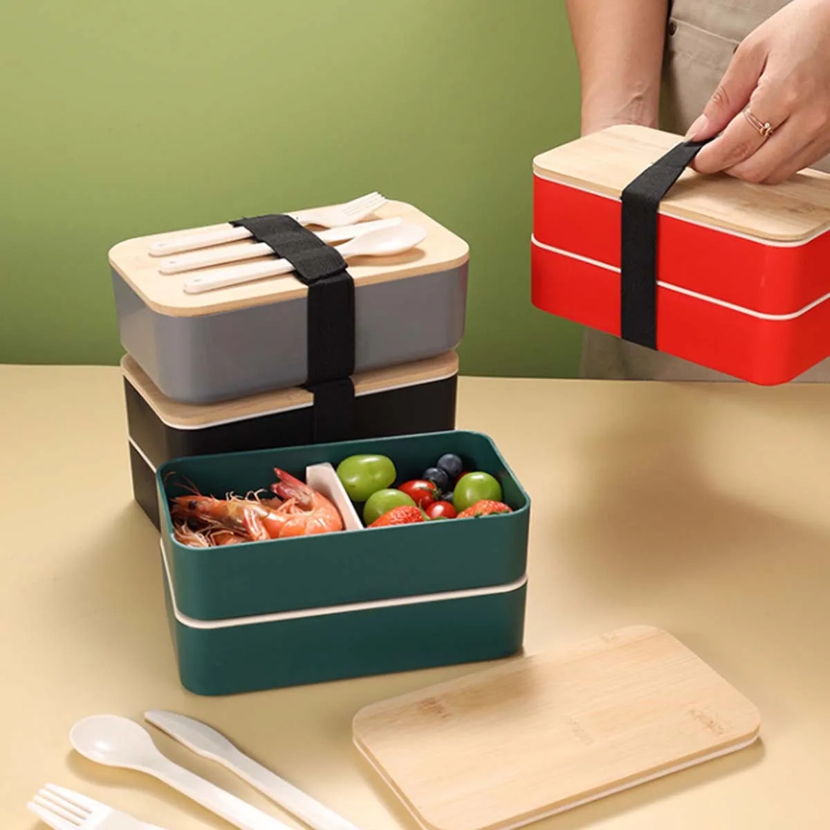 Custom Wood Bento Lunch Box Set (W/ Fork, Spoon Knife) 7