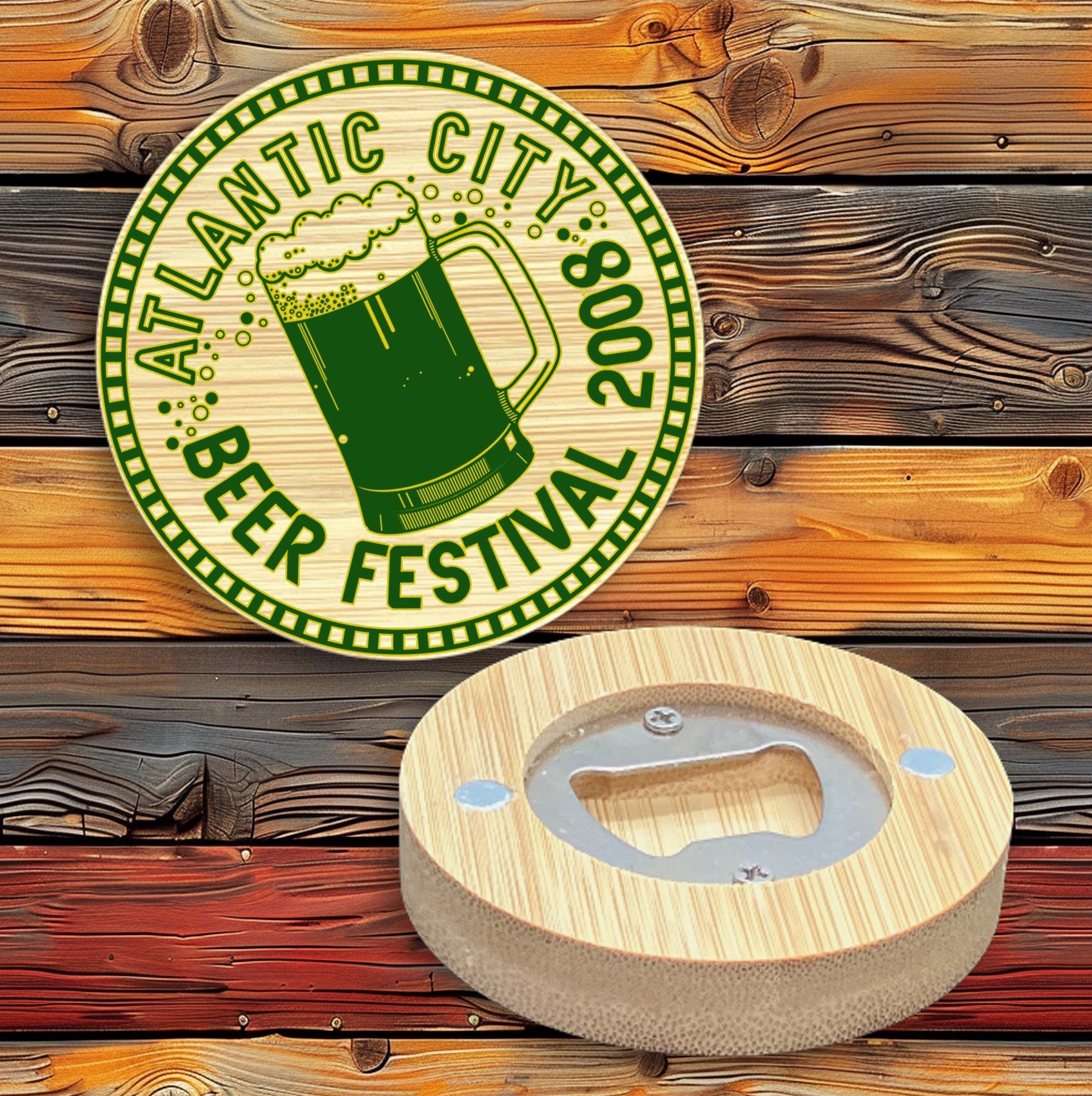 2.5" Round BAMBOO Bottle Opener Magnet 46