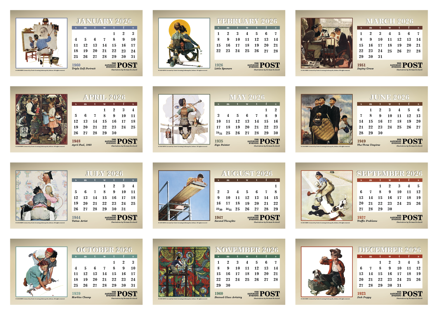 Triumph® Calendars The Saturday Evening Post Illustrations by Norman Rockwell Desk Calendar 43