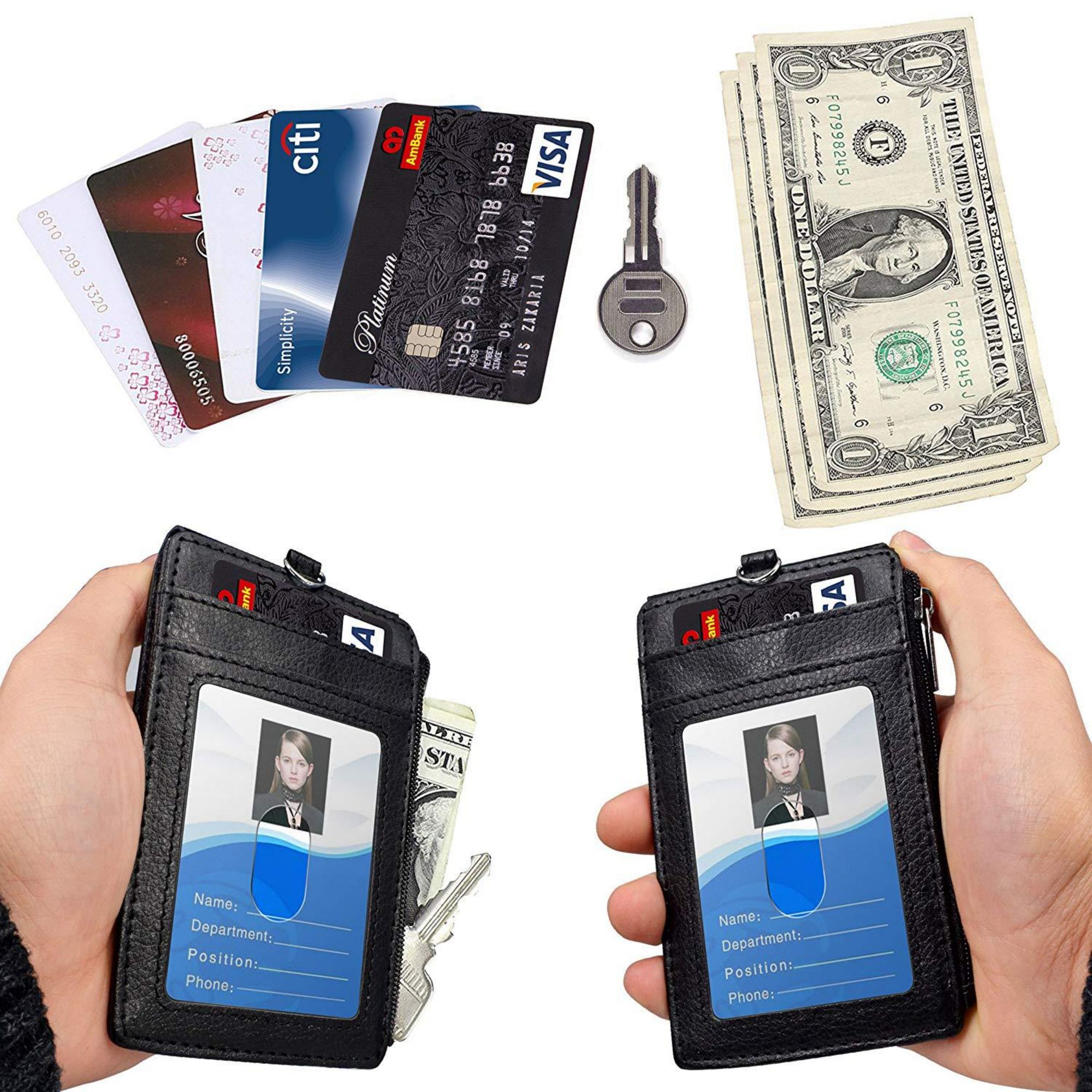 PU Leather ID Badge Card Holder Wallet 5
