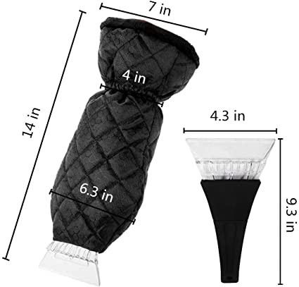 Waterproof Warm Grip Ice Scraper Mitten Snow Remover Glove/Lined of Thick Fleece for Car Windshield 7