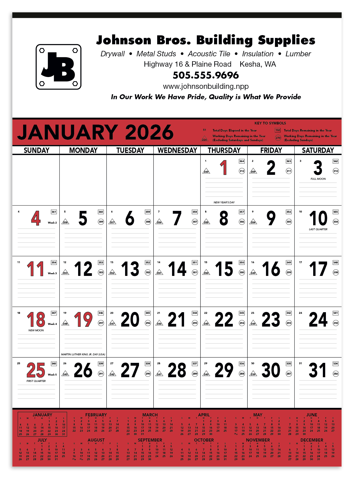 Triumph® Calendars Red & Black Contractor Memo Calendar 1
