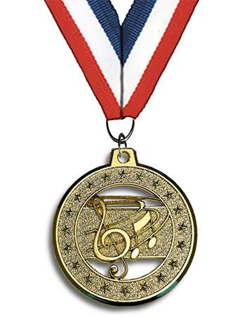 Medallion: 2" Circle Cut Out Music Gold wit 2