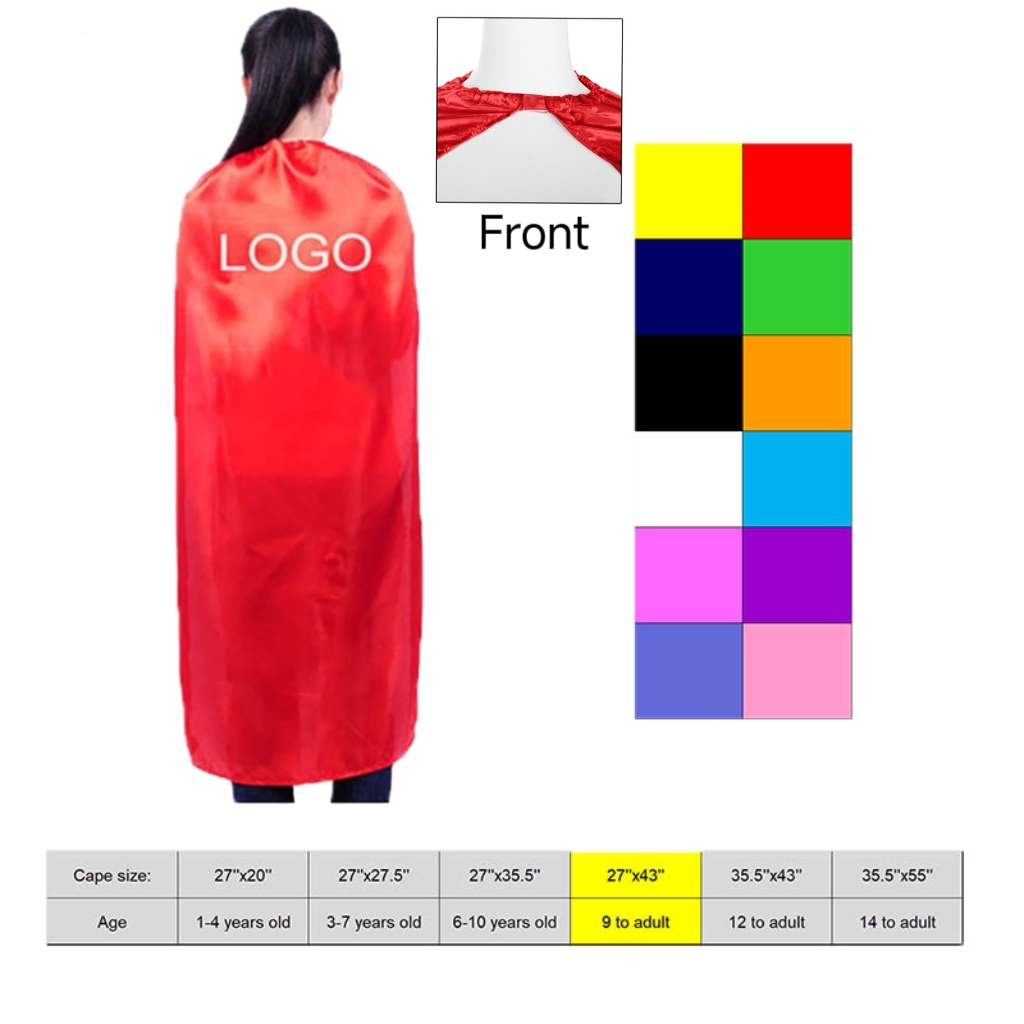 Superhero Satin Cape For Teens & Adults (27" W x 43" H) 2