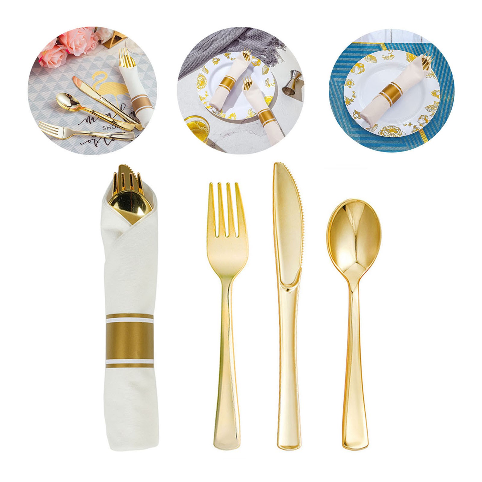 Wrapped Disposable Silverware Set with Fork Knives Spoon White Napkins 2