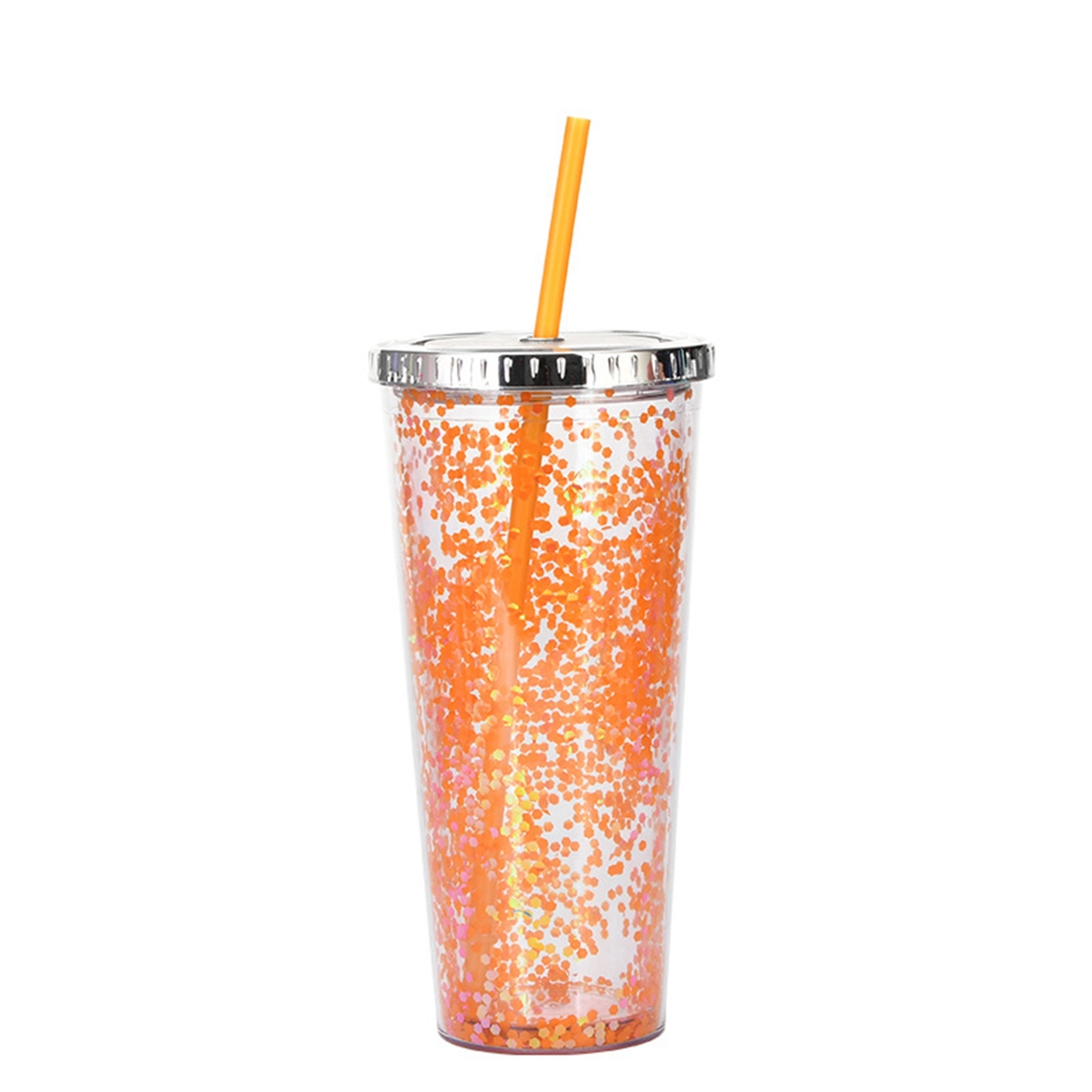 24 Oz. Double Wall Insulated Plastic Glitter Straw Mug 18