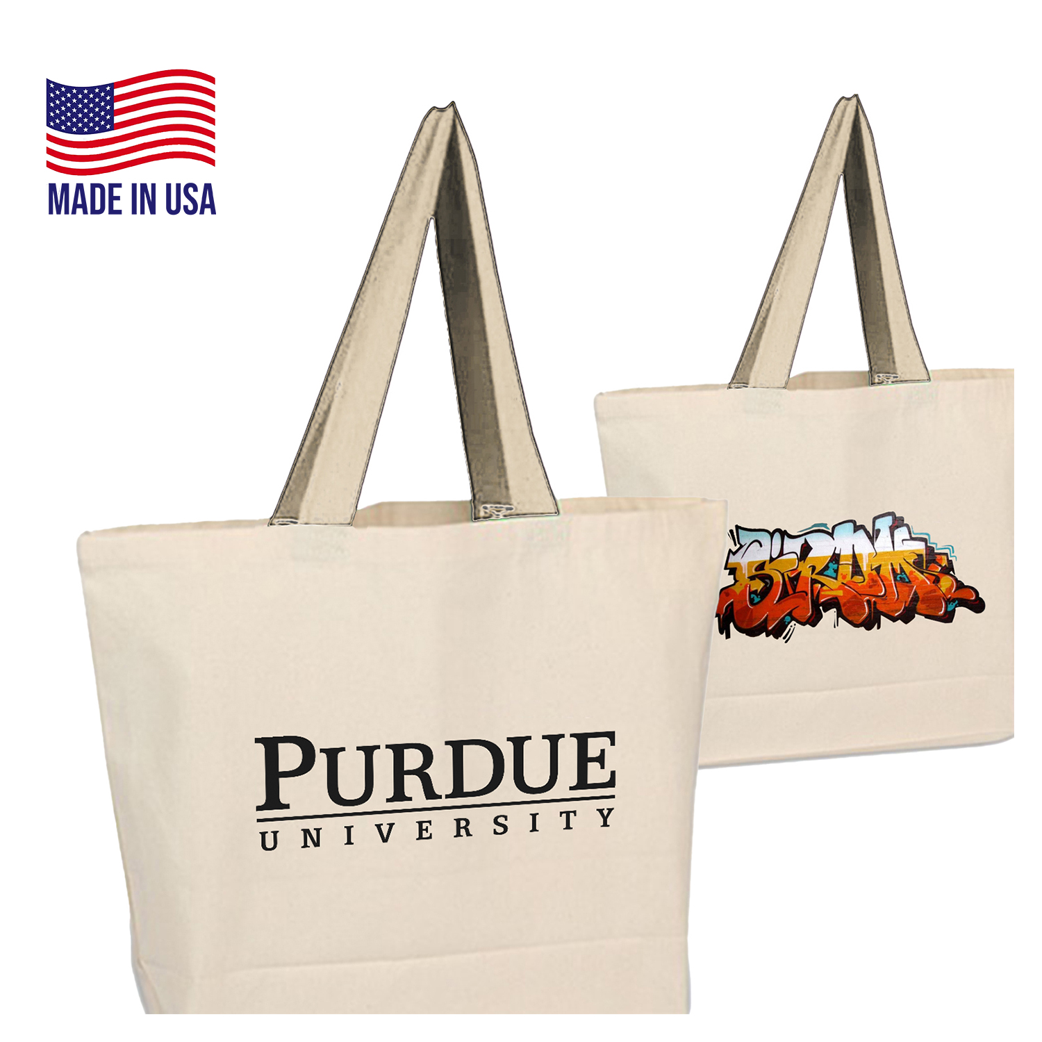 USA-Made Extra Large 12 oz. Cotton Canvas Tote Bags W/ Gusset (19" x 14" x4") 2