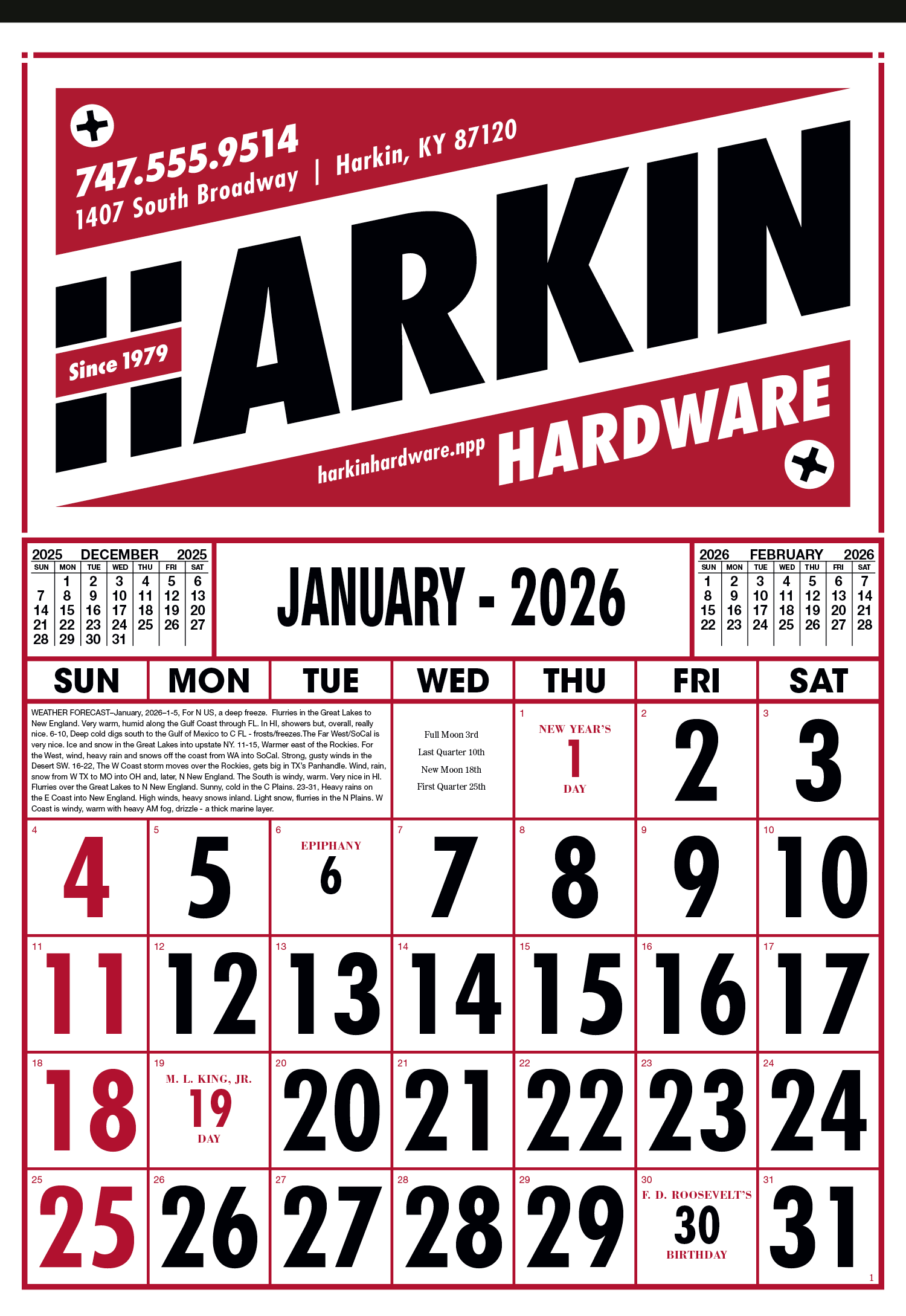 Skinner & Kennedy® Commercial 12-Sheet Calendar 1