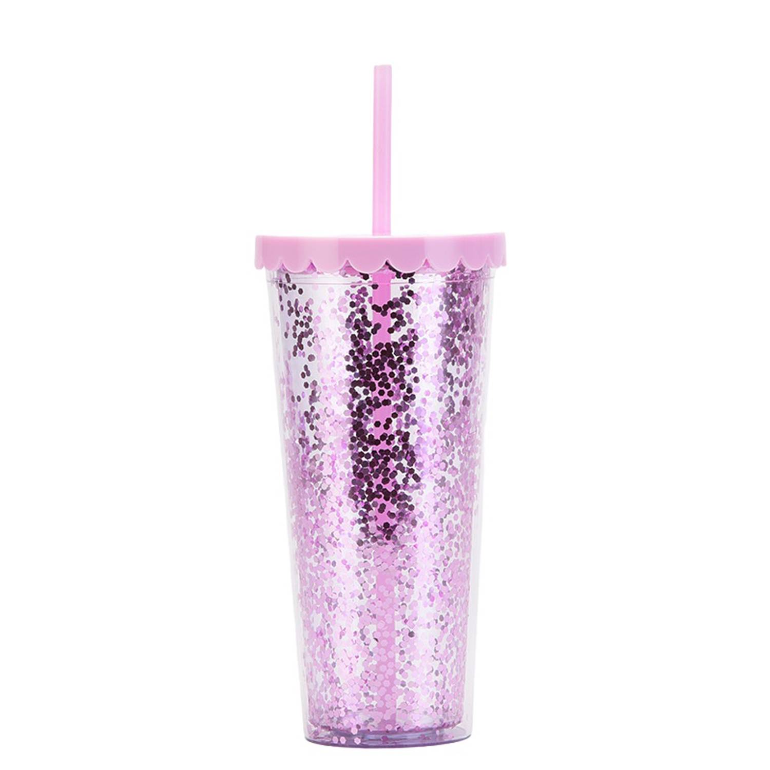 24oz Double Wall Plastic Glitter Tumbler w/ Straw 11