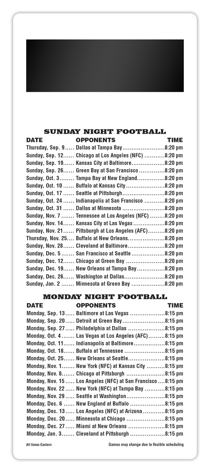 Football Schedule Laminated Card/Postcard with Magnet Strip 3.5x8.5 - 14 pt. 3
