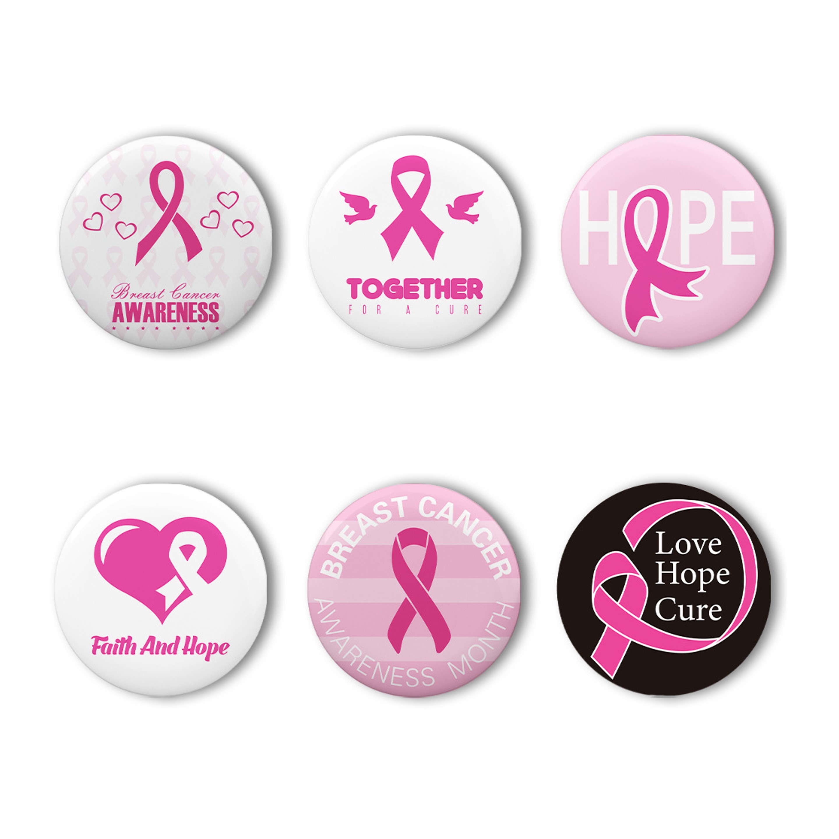 Pink Ribbon Round Button Pin (direct import) 3