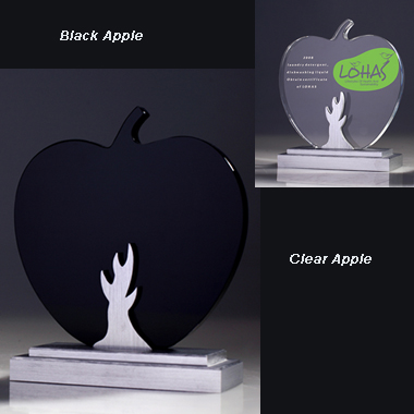 Optical glass apple award with aluminum base. 3