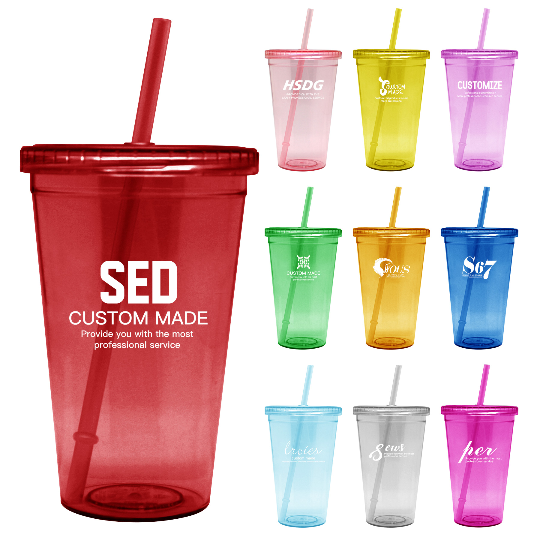 Double Wall Clear Plastic Cup With Lid And Straw 13