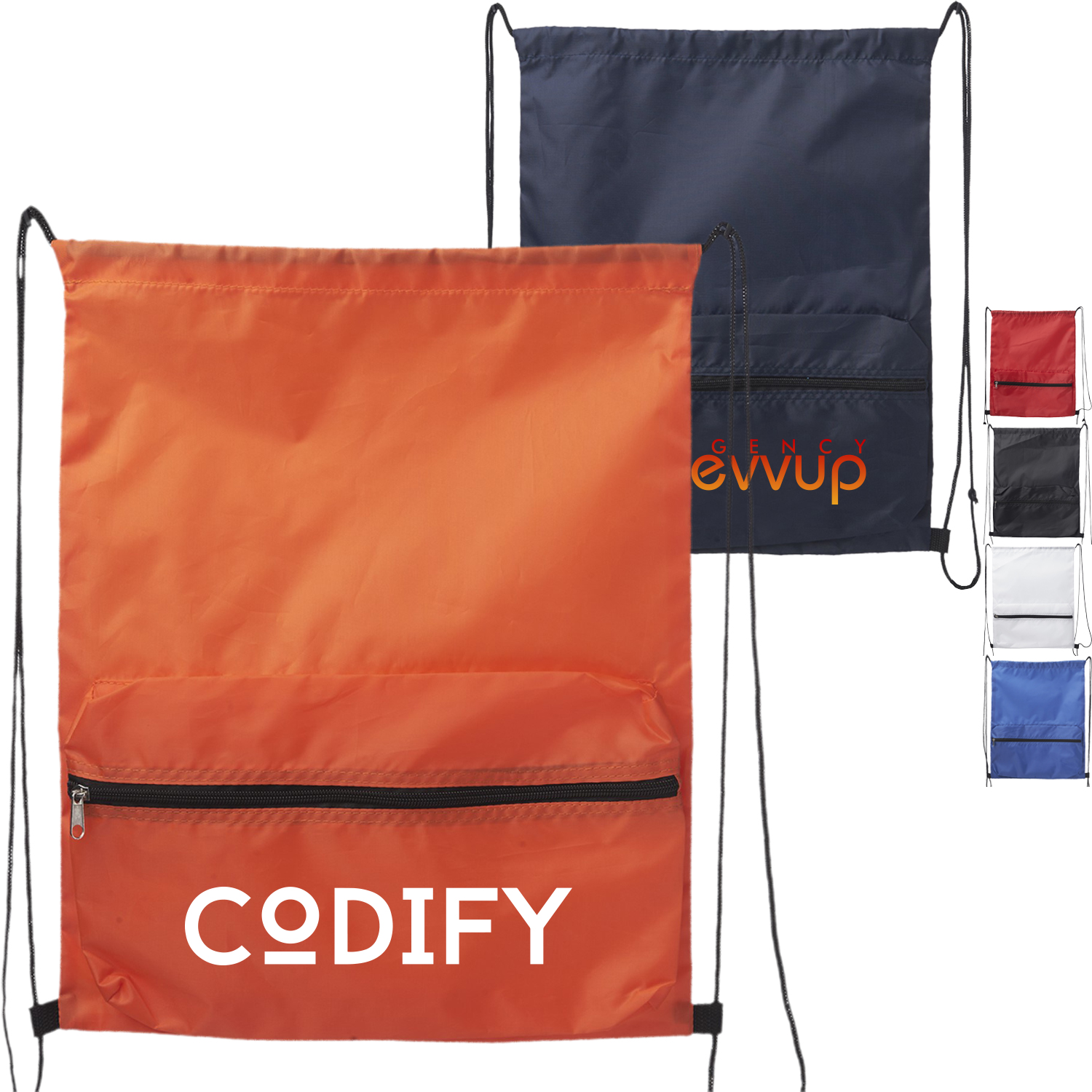 Drawstring with Front Large Zipper Pocket (14.56" x 18.11") 3