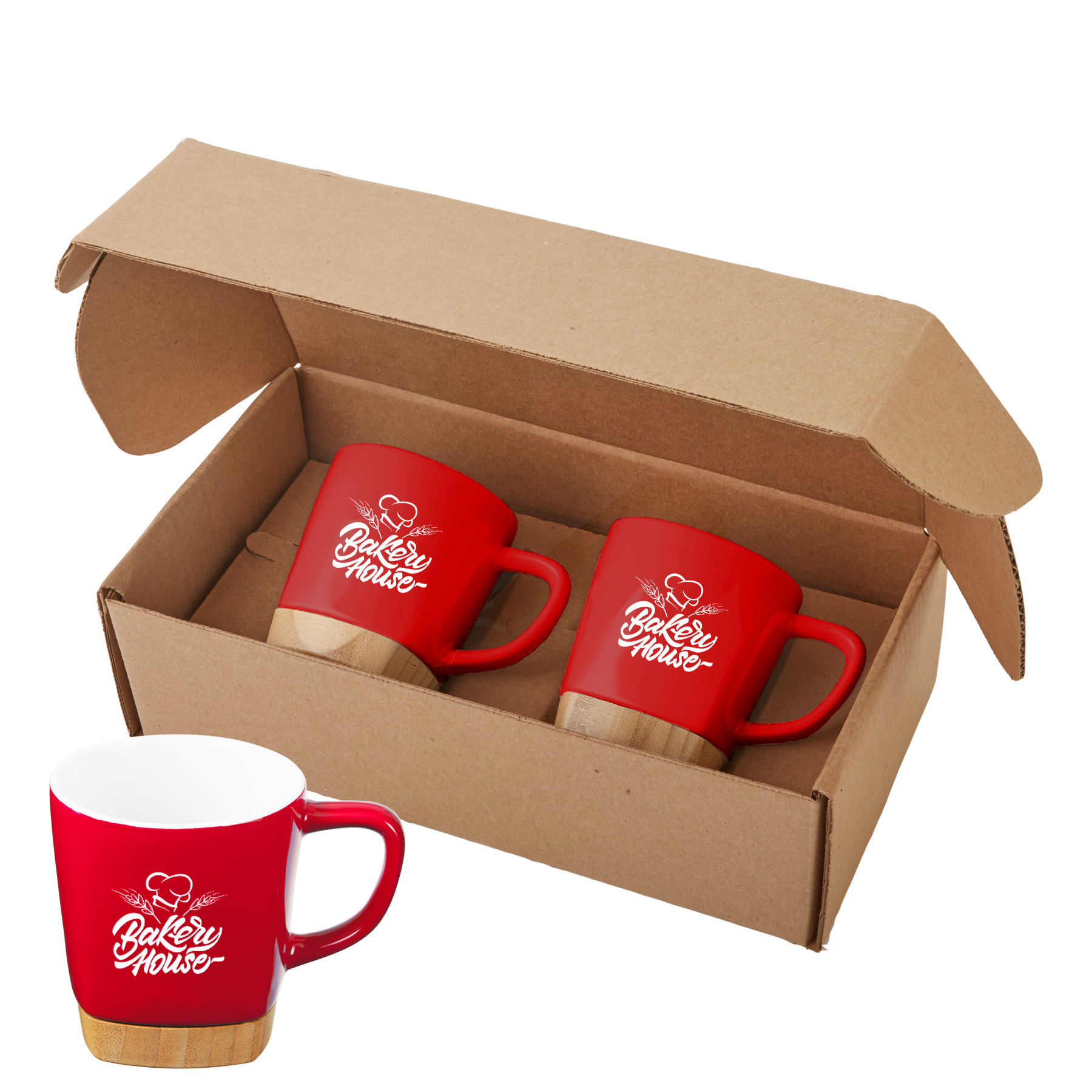 11 Oz. Ceramic Mugs w/Removable Bamboo Coaster Gift Set 1