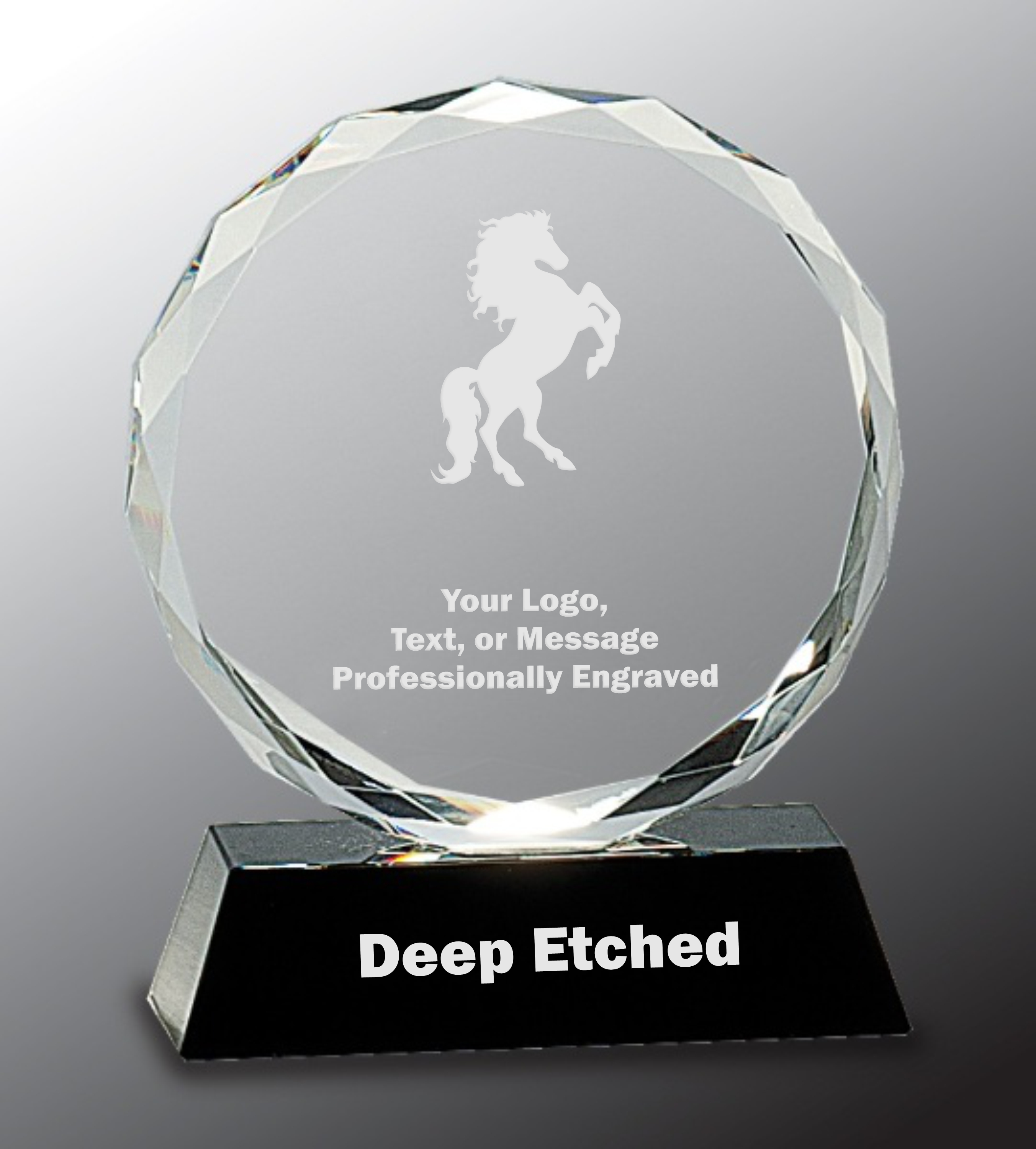 6" Round Facet Crystal on Black Pedestal Base Award